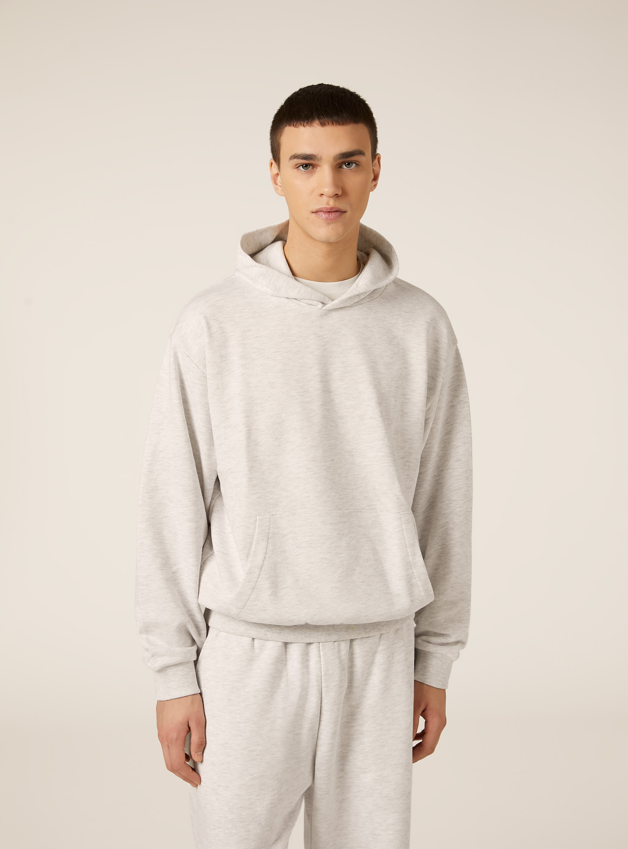 Boxy fit hooded sweatshirt, MGY3 GREY MEL LIGHT