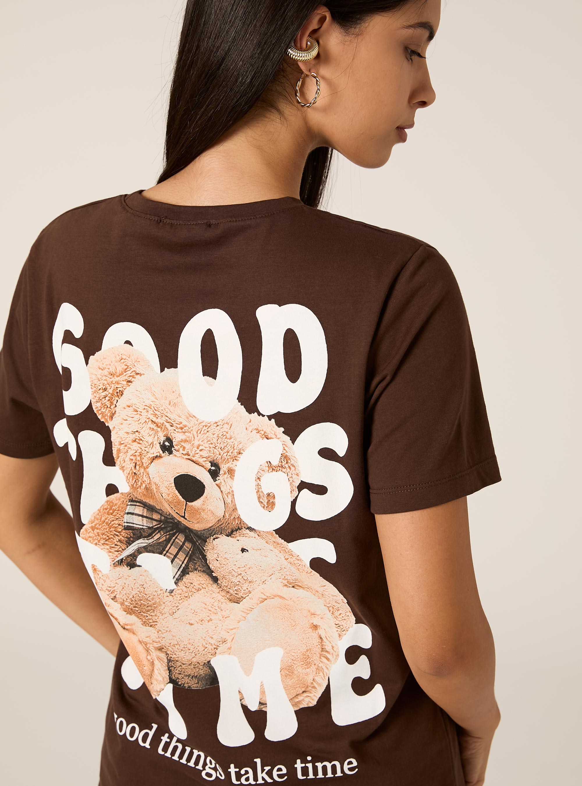T-Shirt mit Teddy-Print, BR1 BROWN DARK