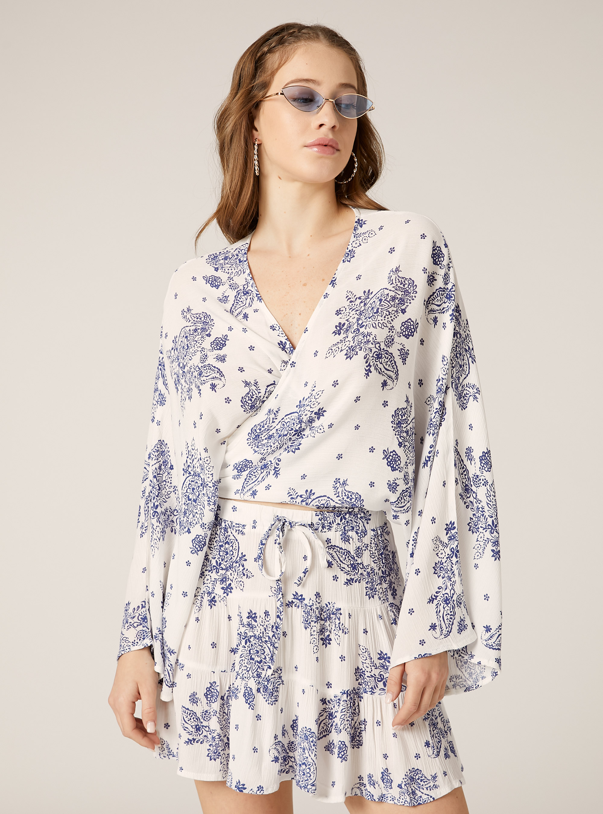 Chemisier en crepe à imprimé floral, WH1 OFF WHITE