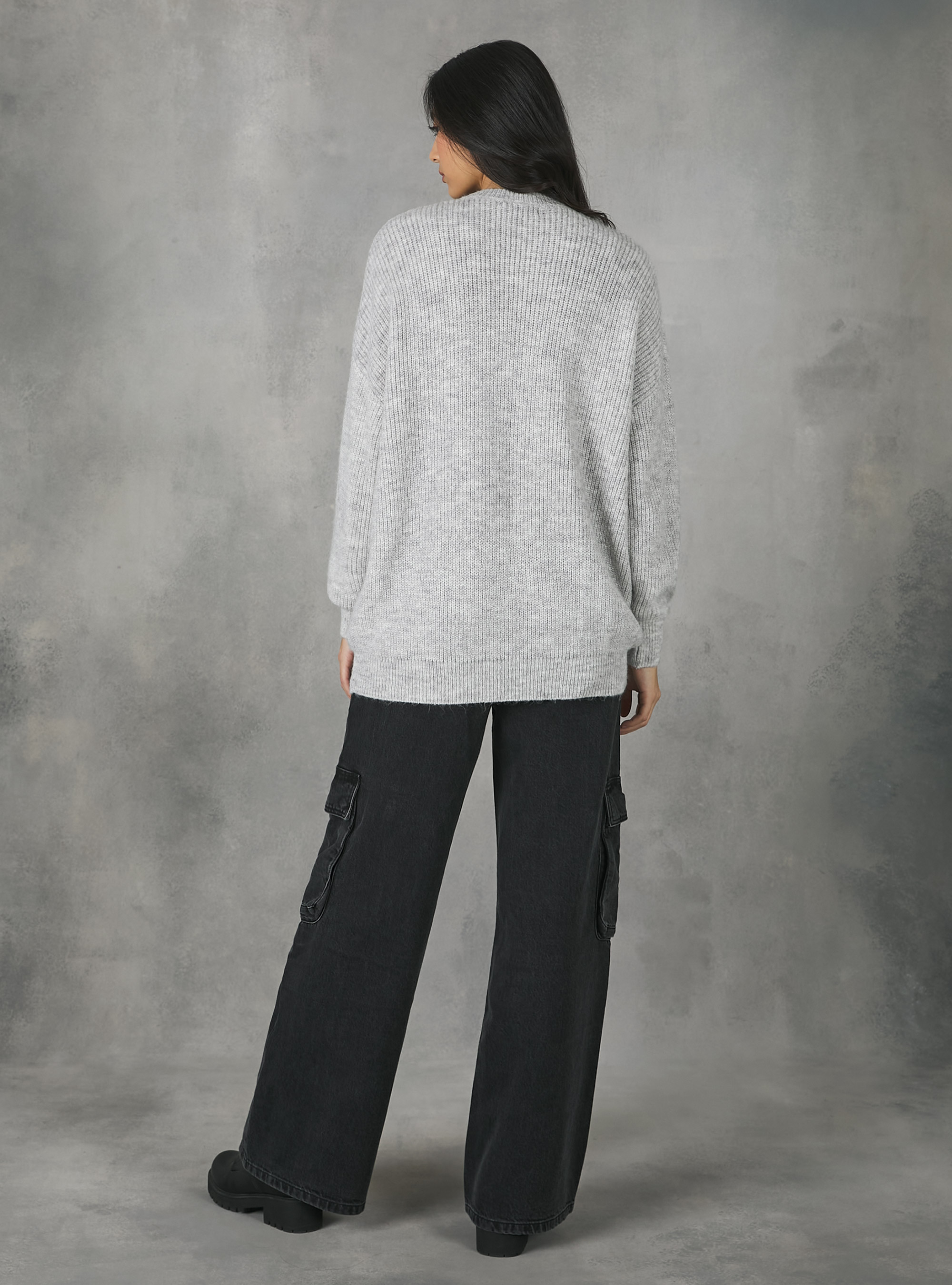 Oversize pullover in English rib, MGY3 GREY MEL LIGHT