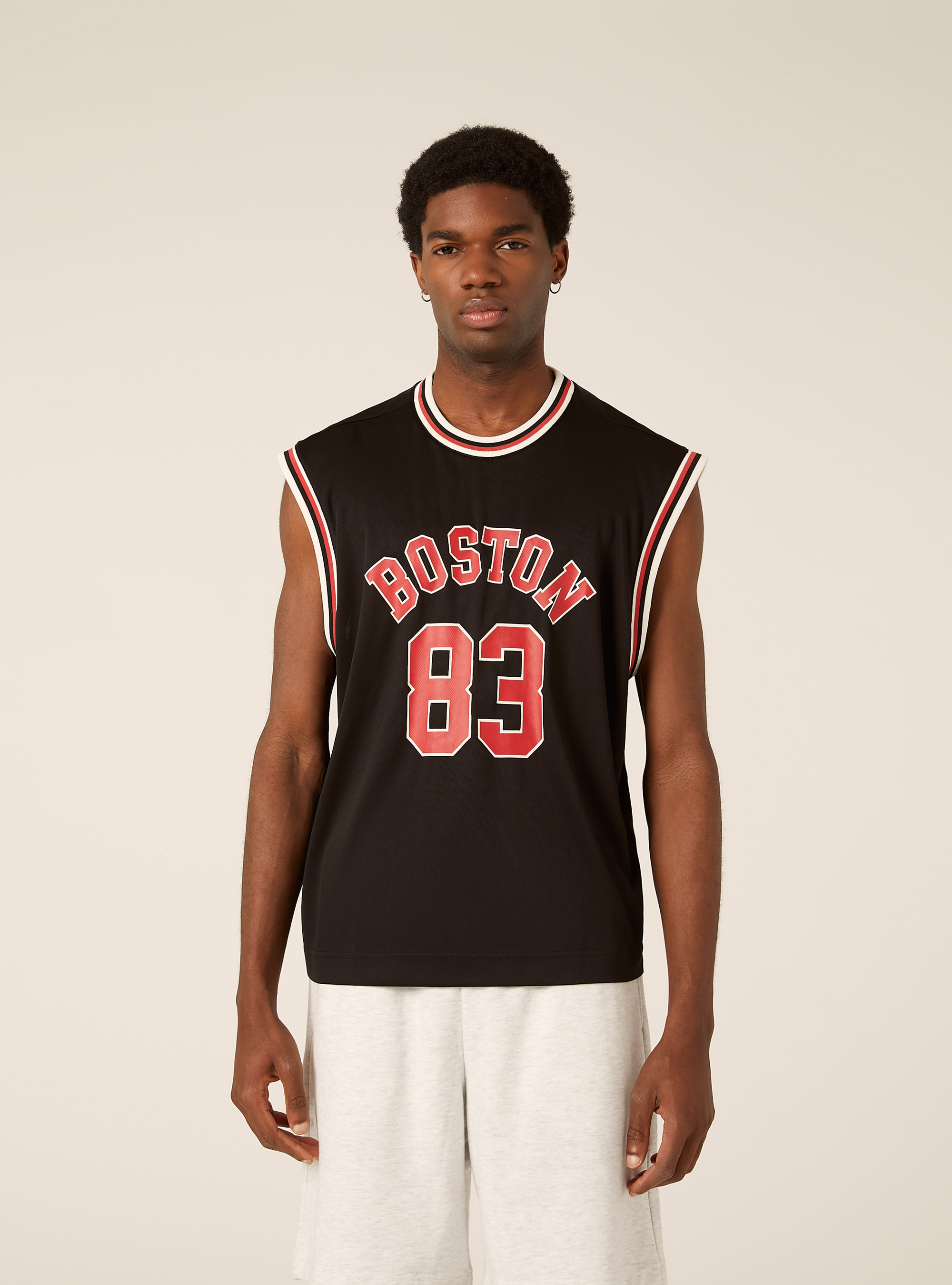 Varsity Print Boxy Fit Tank Top, BK1 BLACK