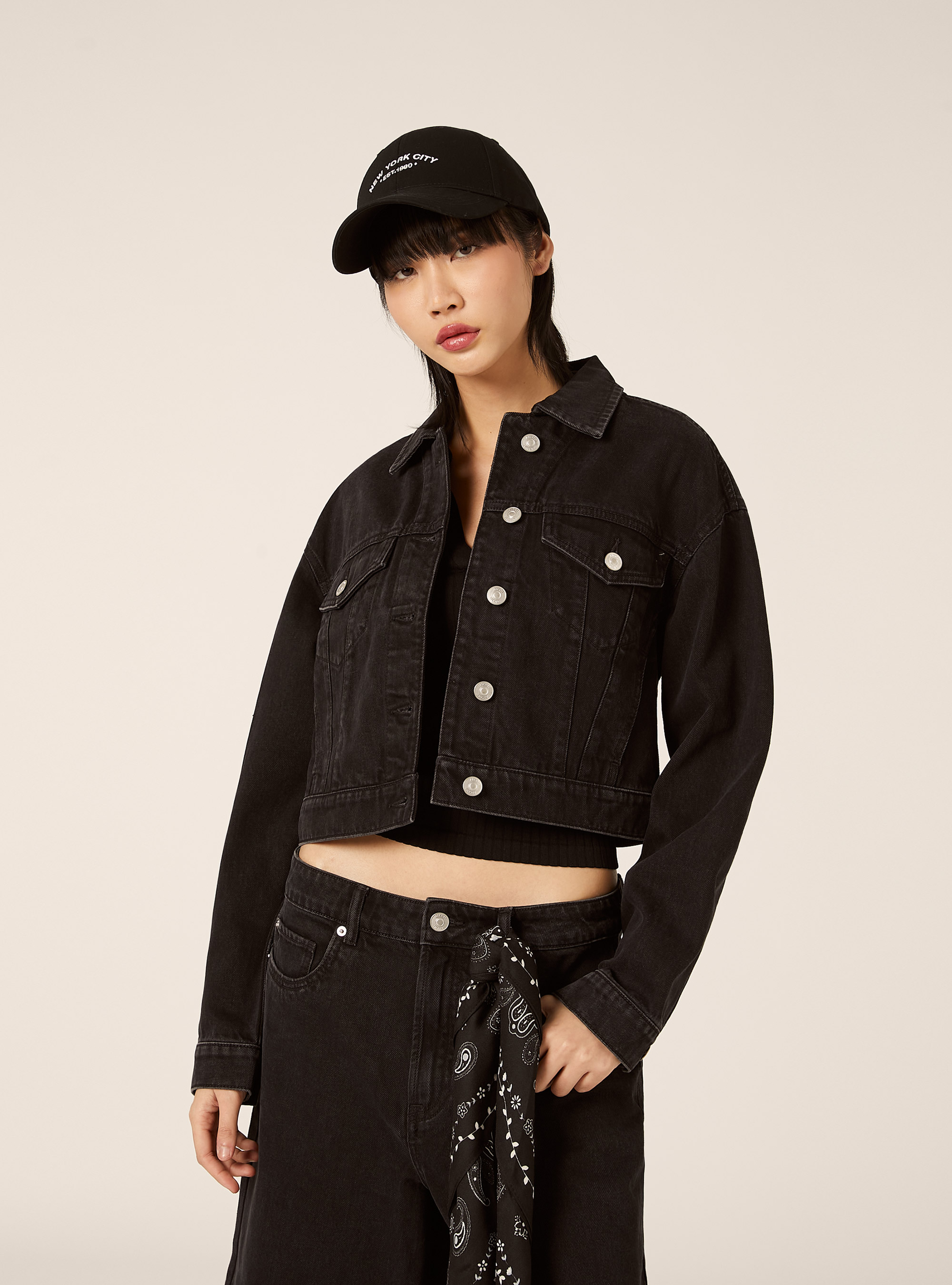 Giubbotto in denim colorato, BK1 BLACK