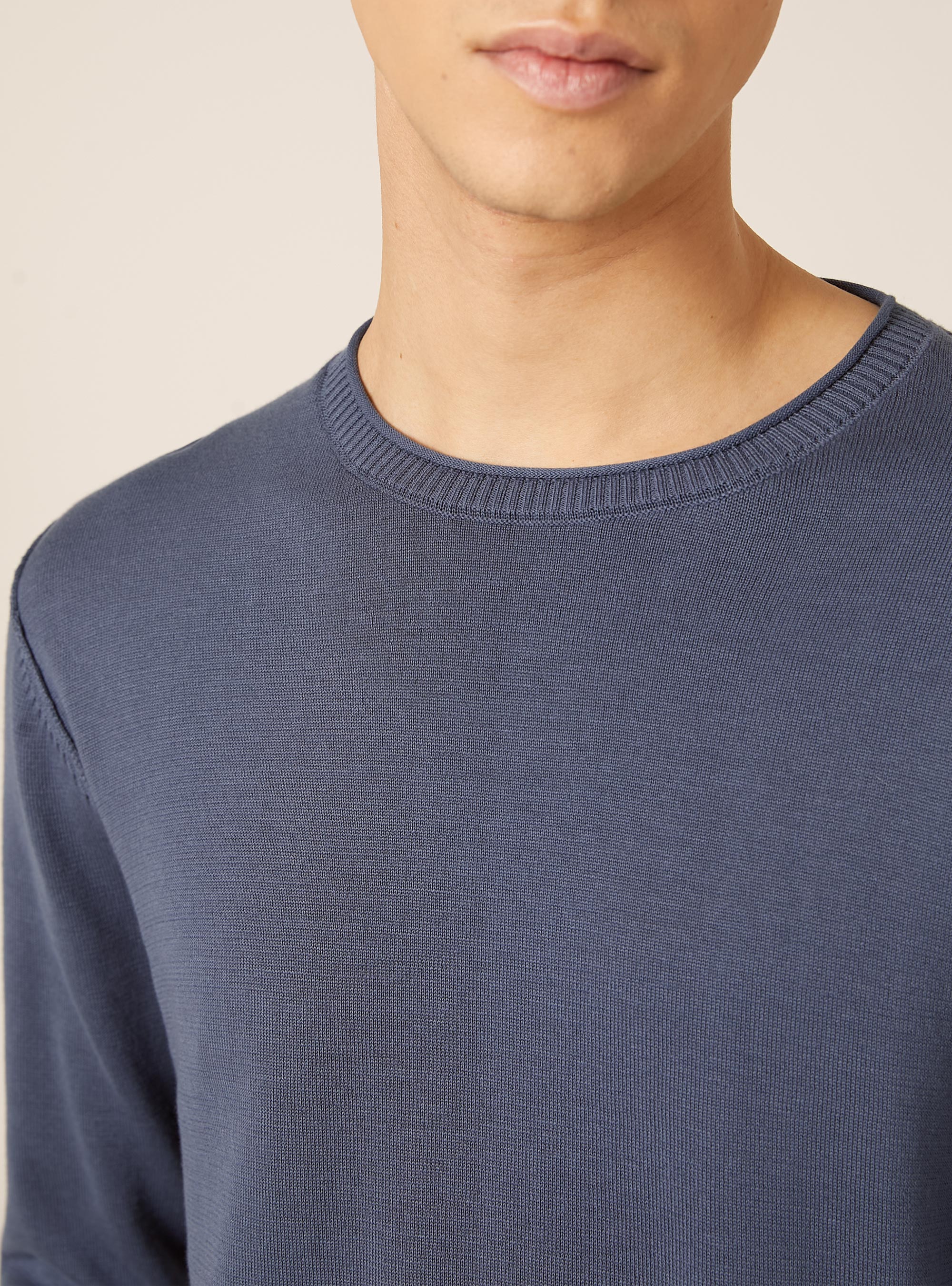 Pullover girocollo in cotone, BL3 BLUE LIGHT