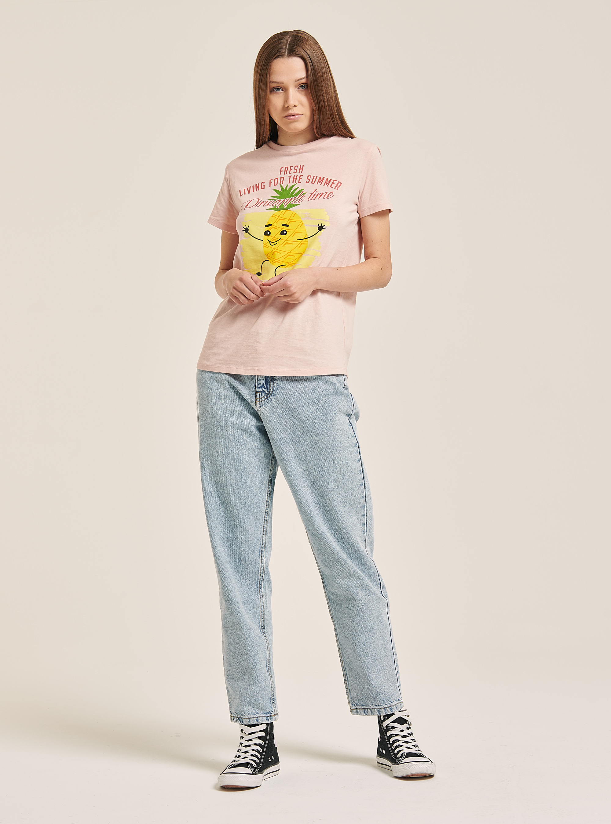 T-Shirt mit buntem Aufdruck, C4447 PINK