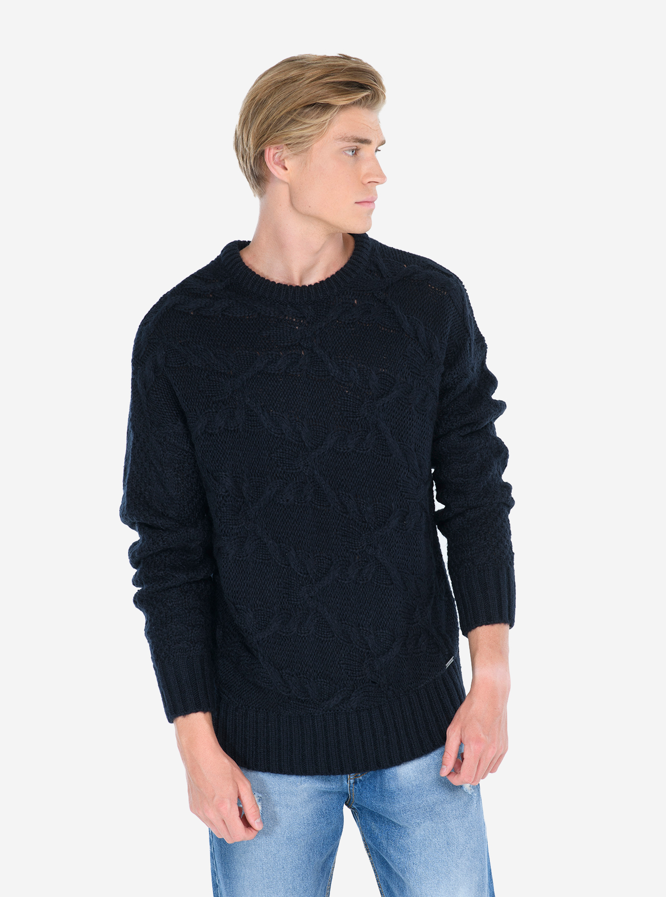 Pullover trecce orizzontali, BLUE NAVY