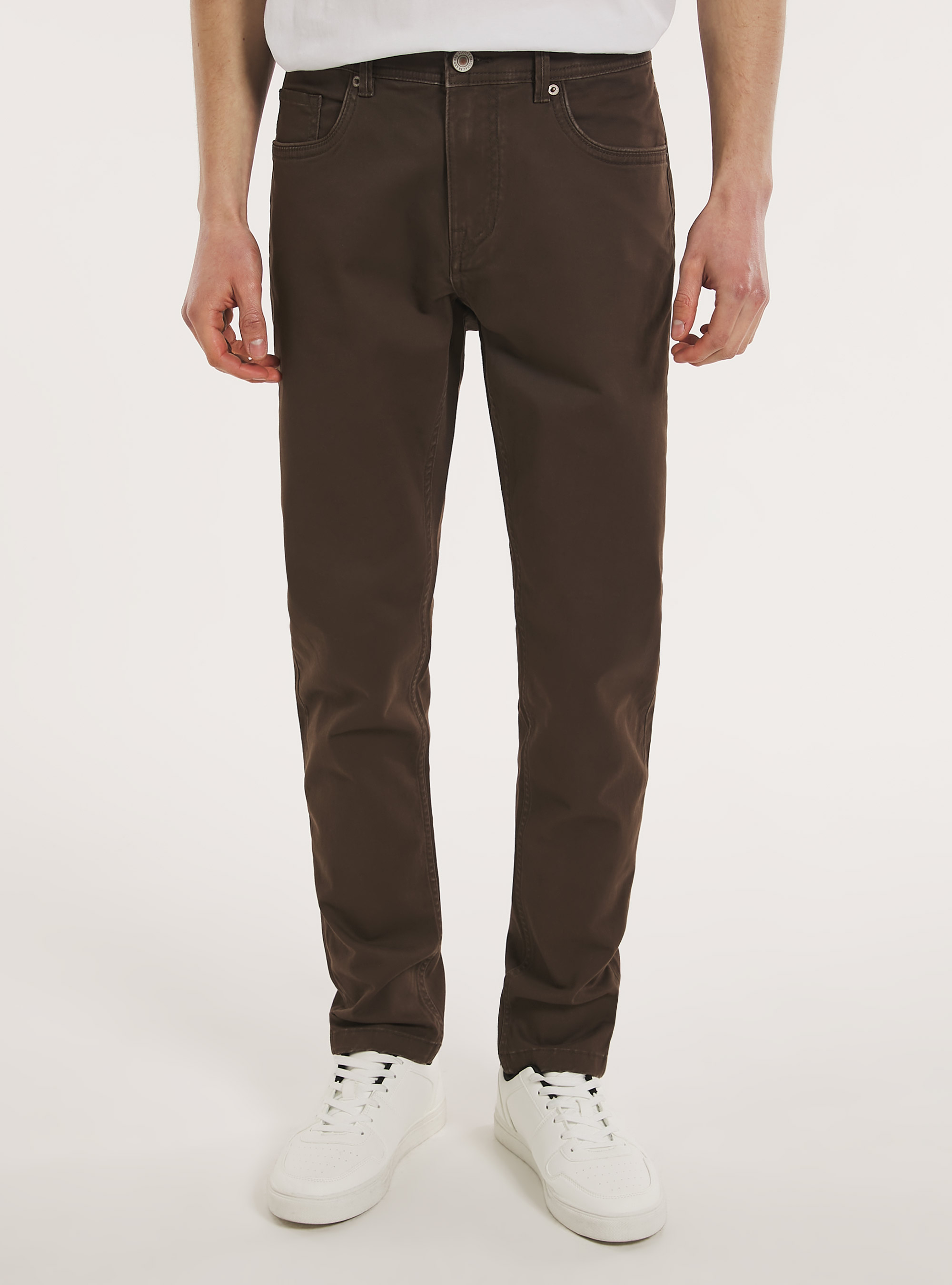 Hose mit schmaler Passform in cotone, BR2 BROWN MEDIUM