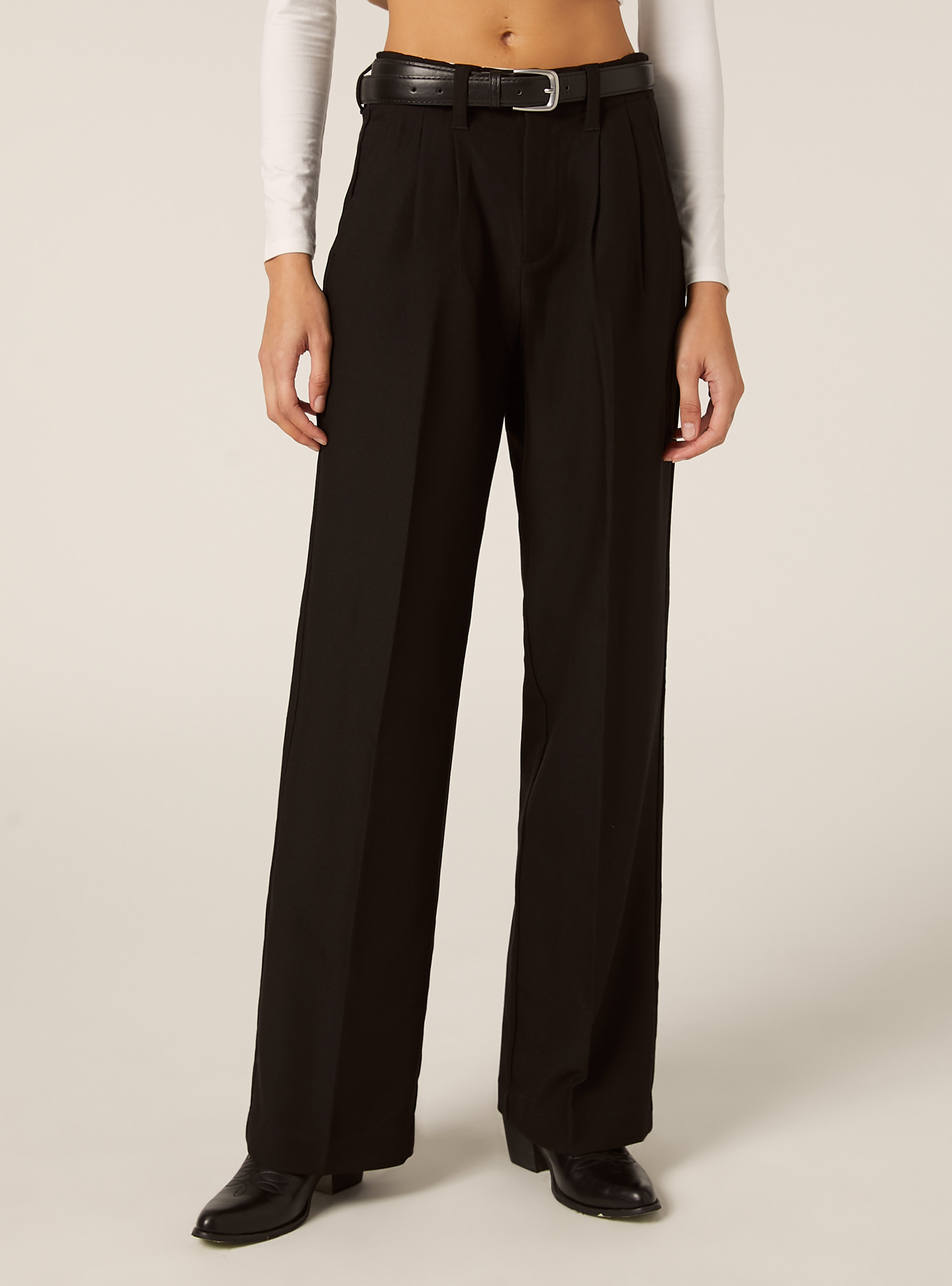 Tailored trousers with belt, BK1 BLACK
