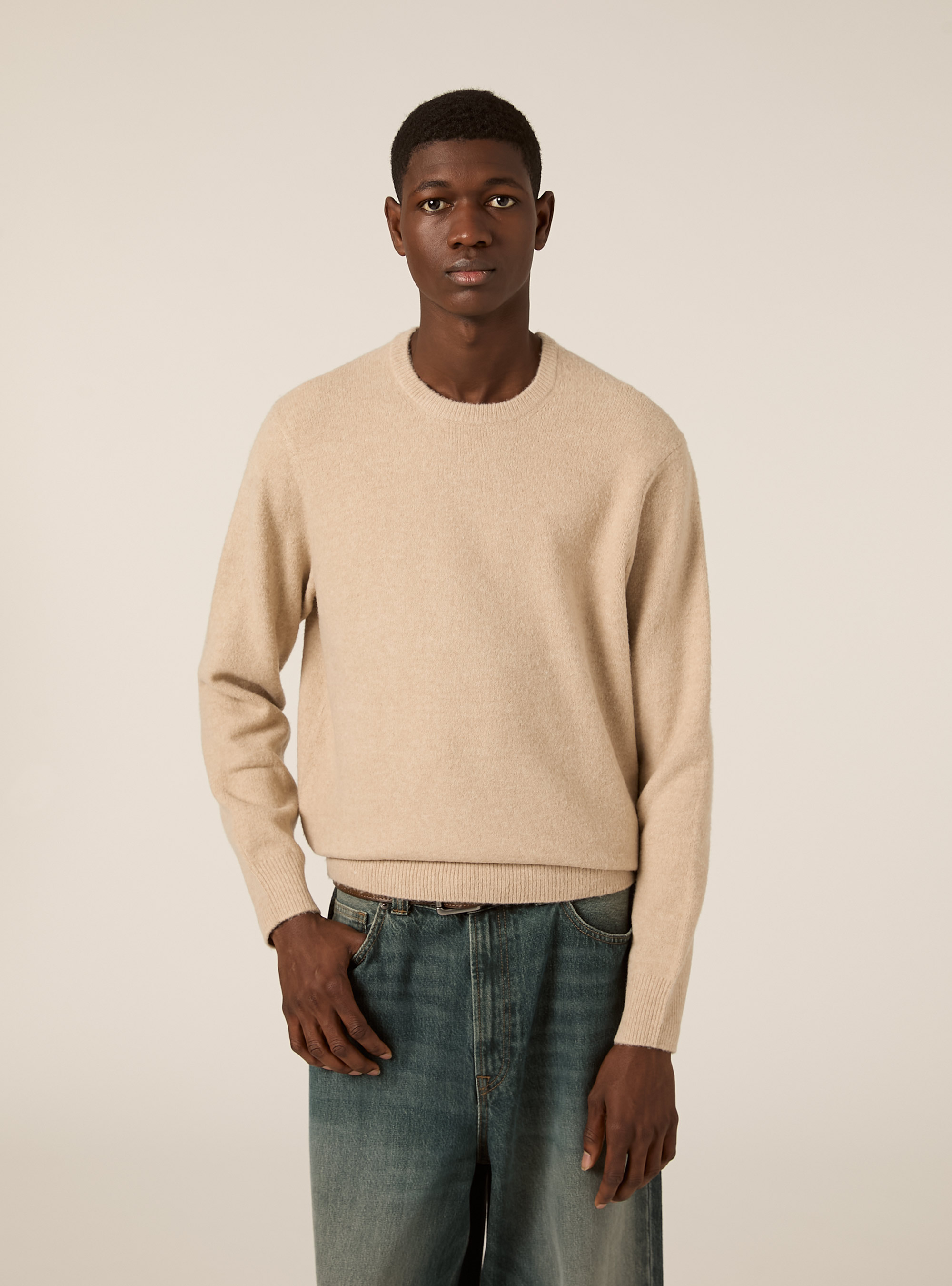 Soft crew neck pullover, MBG2 BEIGE MEL MED