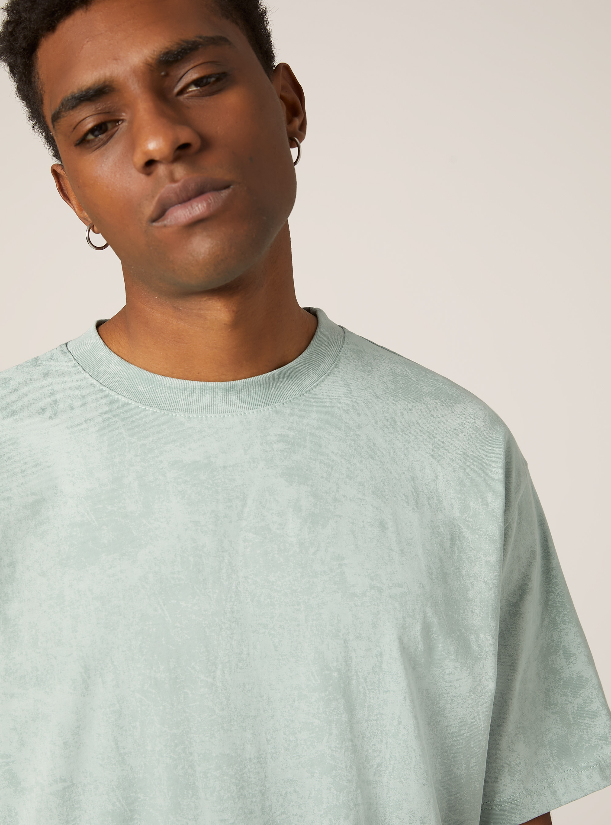 Camiseta boxy fit jaspeada, GA2 AQUA GREEN MED