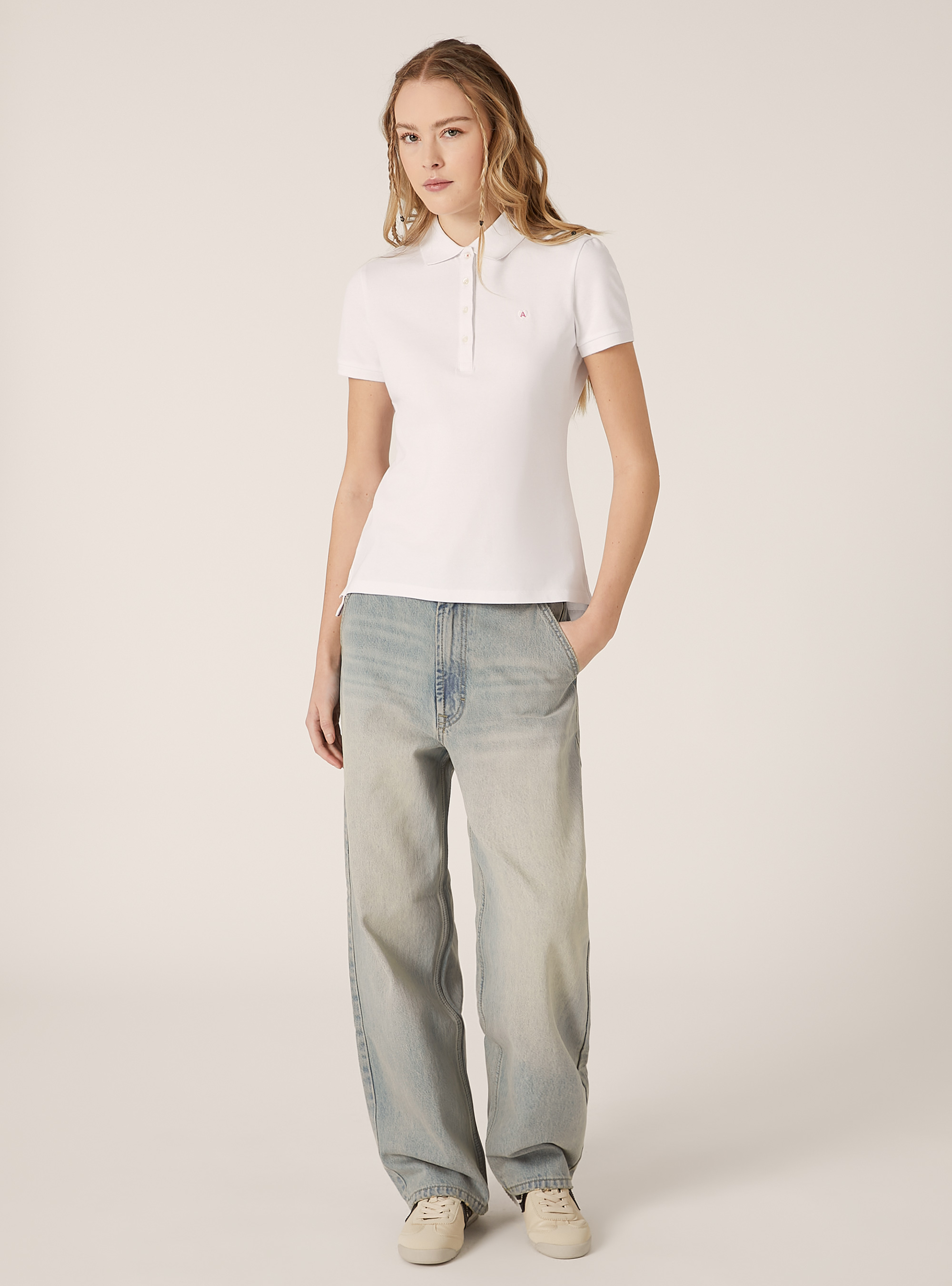 Polo in cotone piquet con ricamo, WH3 WHITE