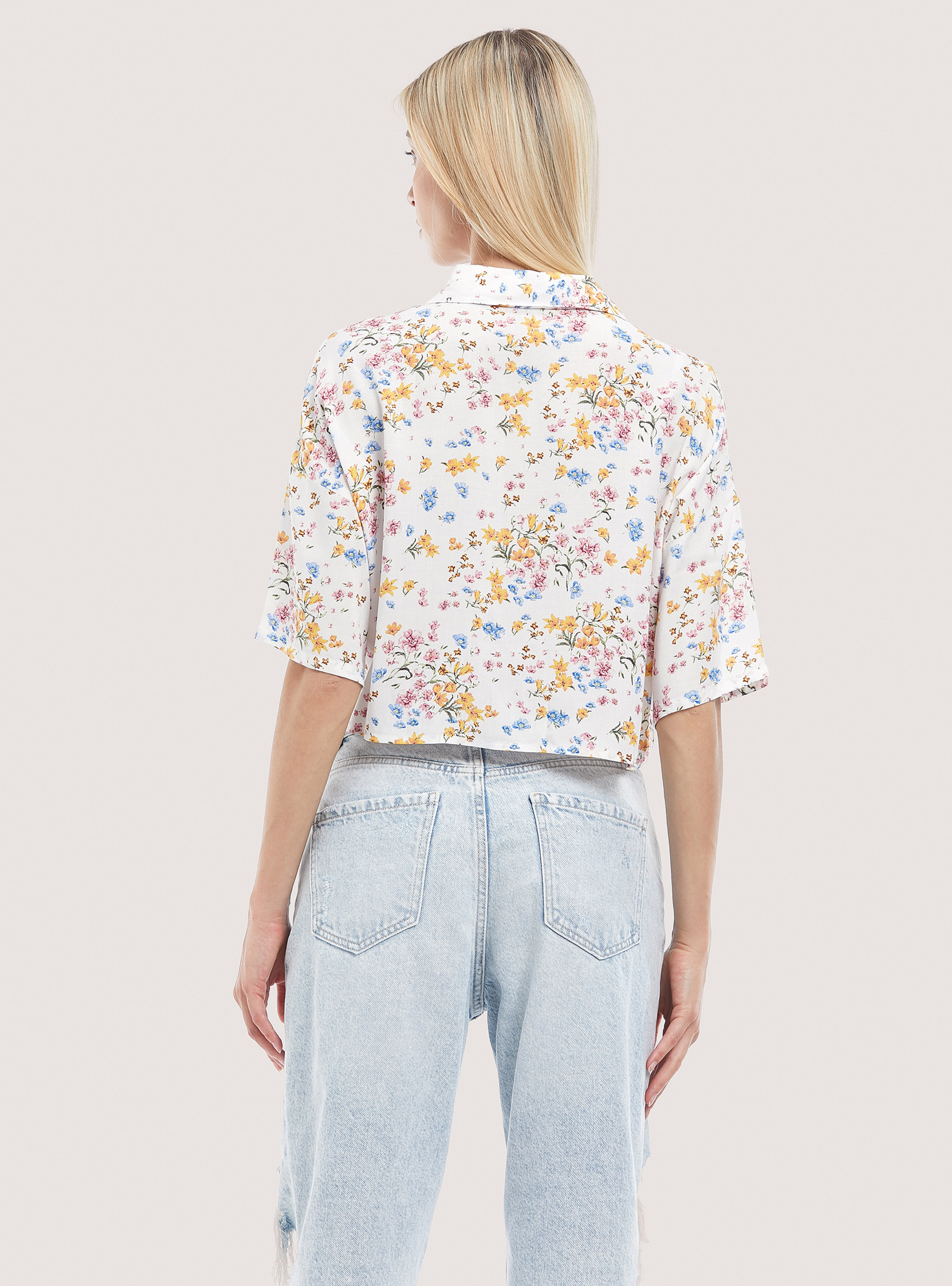 Cropped shirt with print, MULTICOLOR