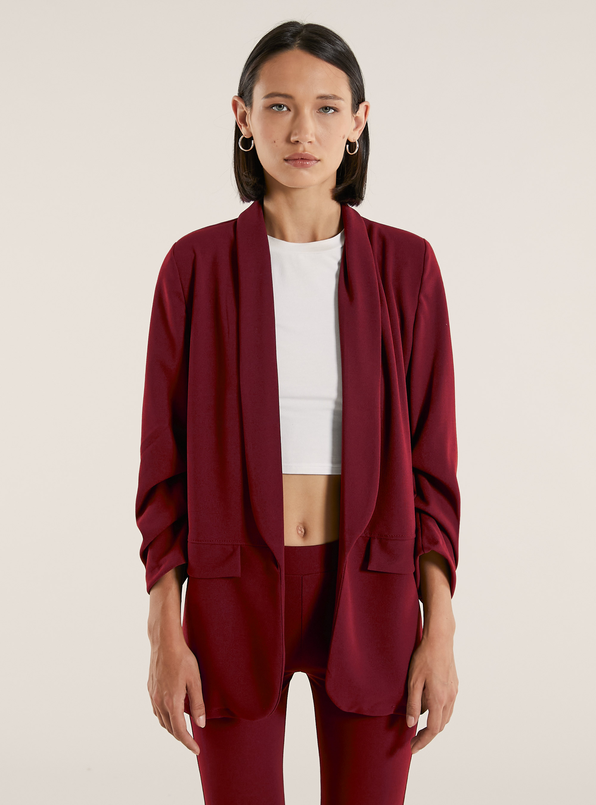 Blazer aperto in scuba, BO1 BORDEAUX DARK