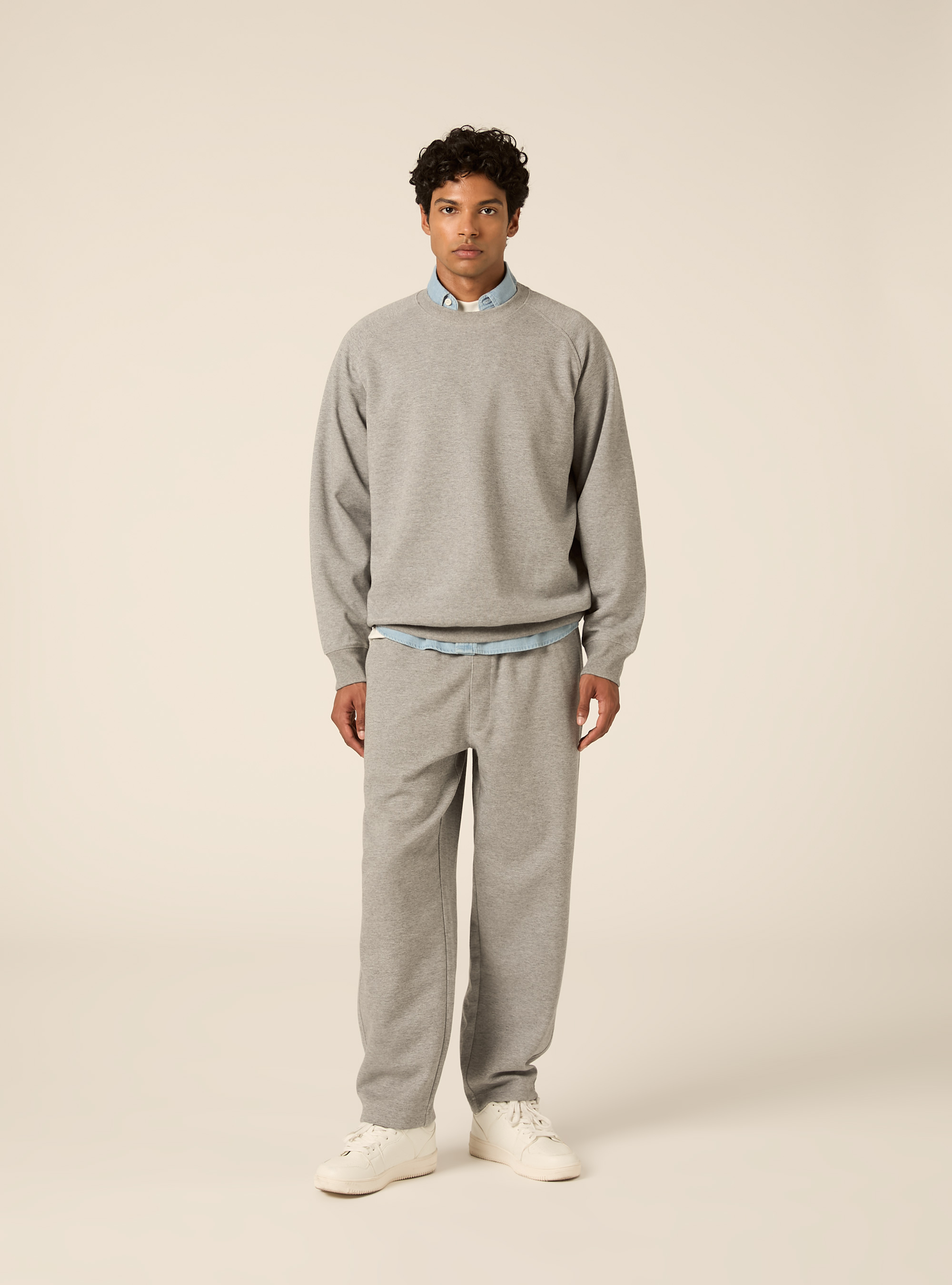 Straight leg interlock fabric jogger trousers, MGY2 GREY MEL MEDIUM