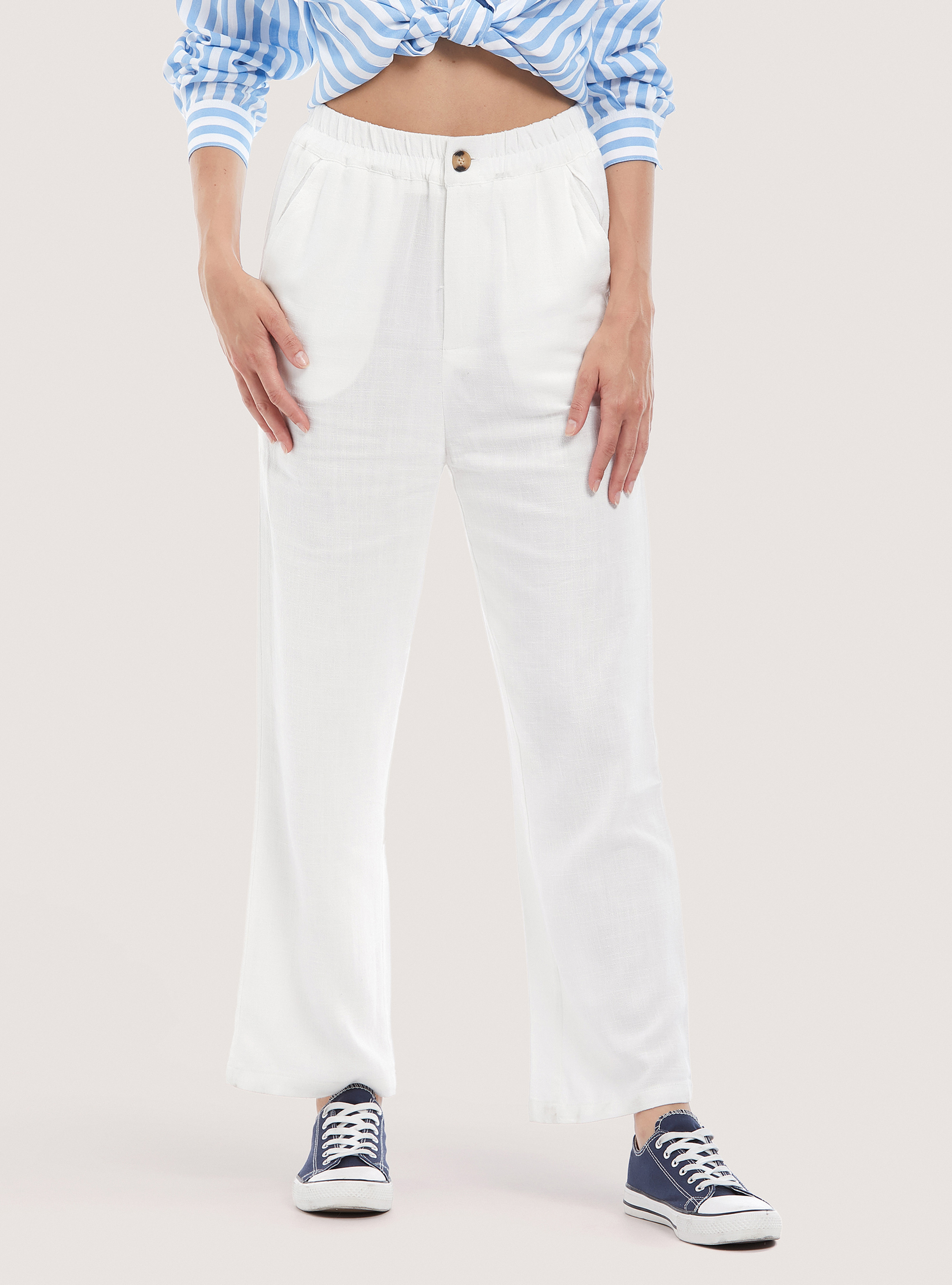 Linen blend regular trousers, C0020 OFF WHITE