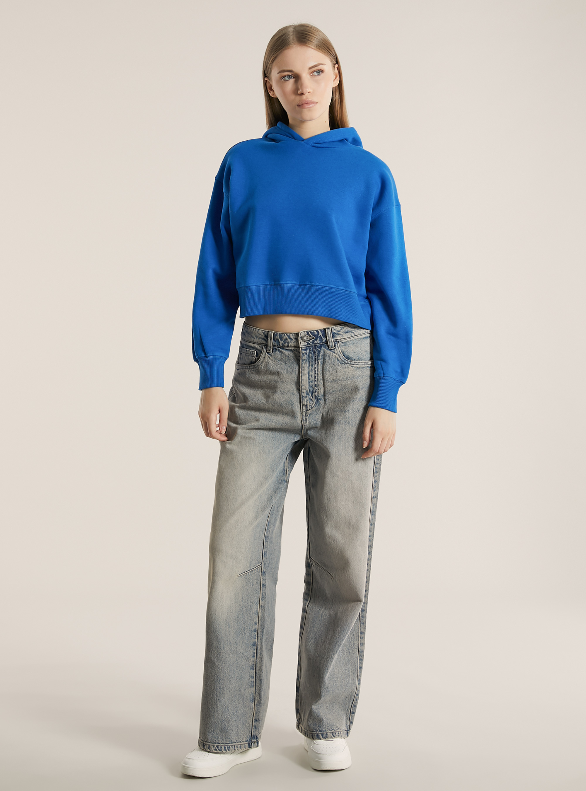 Boxy fit hooded sweatshirt, RY2 ROYALE MEDIUM