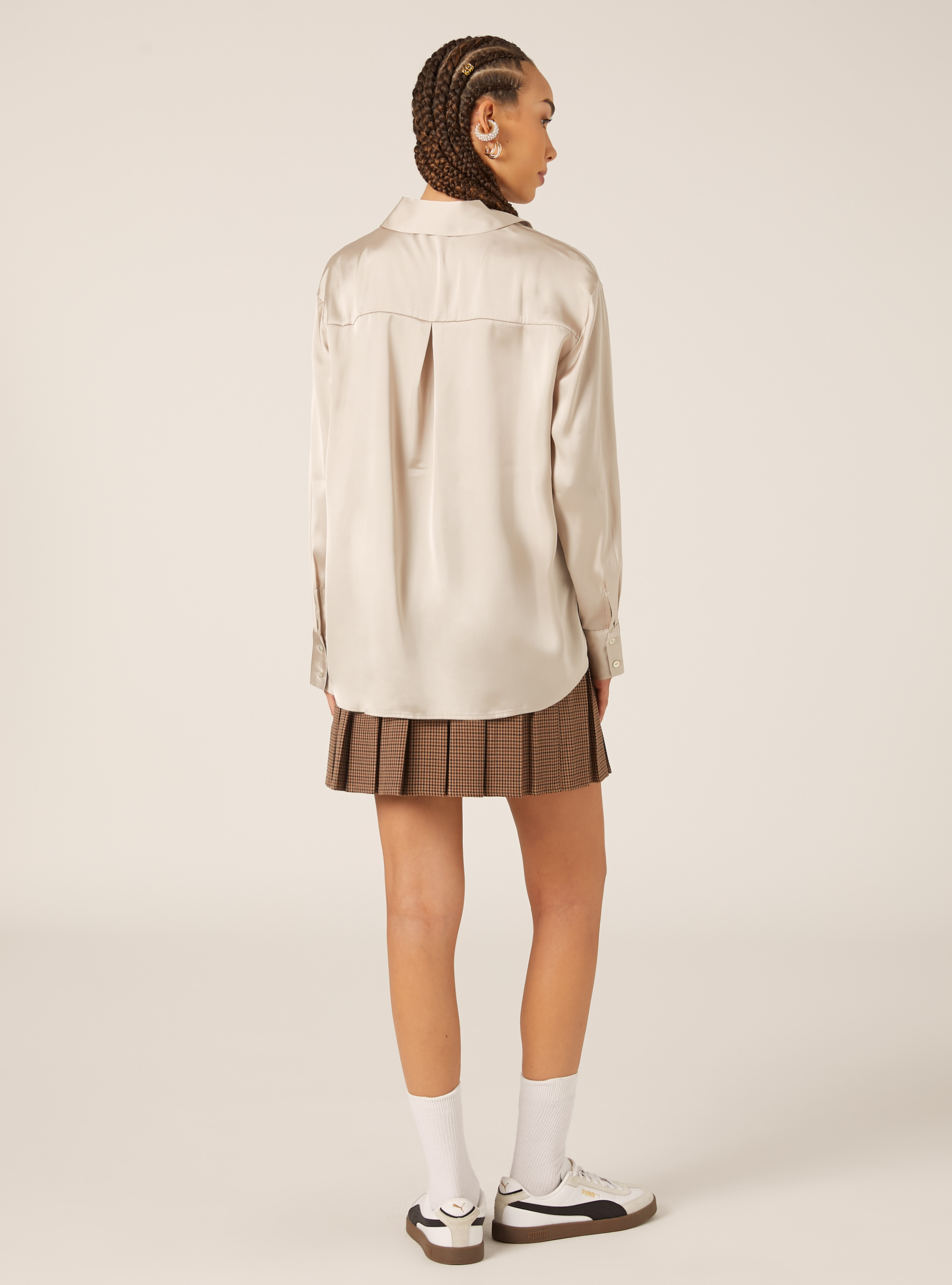 Plain satin shirt, BG2 BEIGE MEDIUM