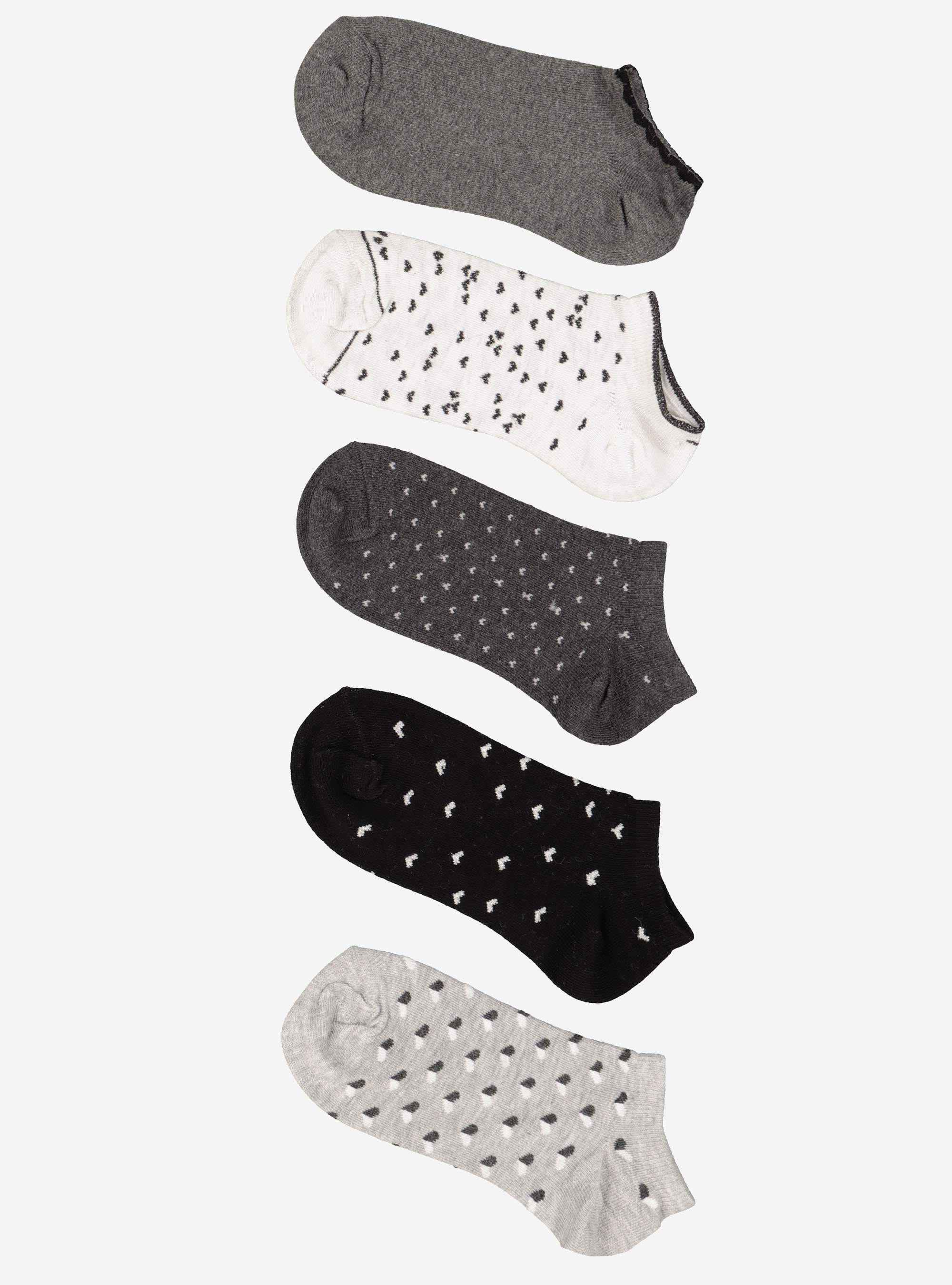Pacco di 5 paia di calzini corti con fantasia a cuori, MULTICOLORE
