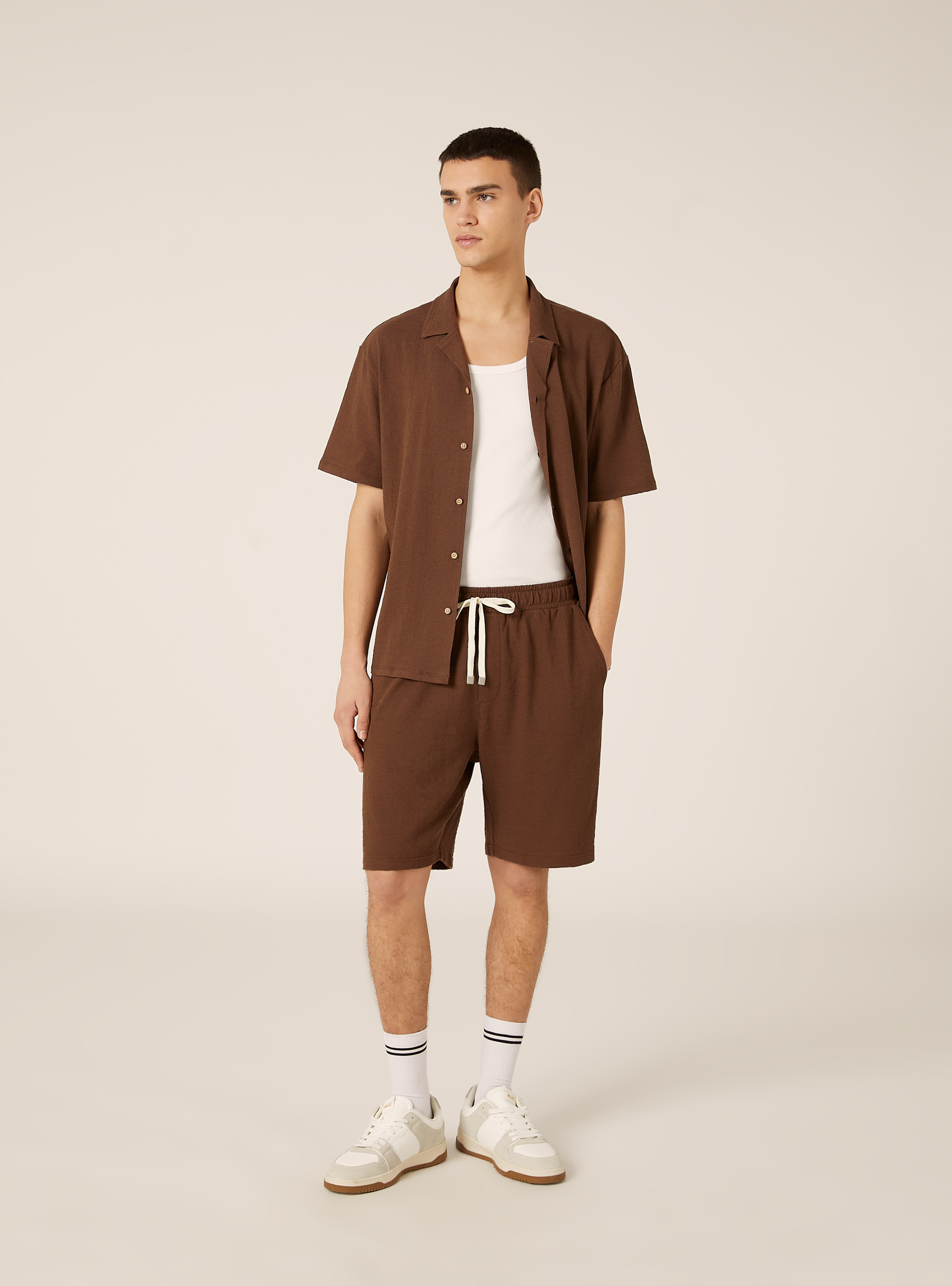 Bermuda in jersey texture regular fit, BR1 BROWN DARK