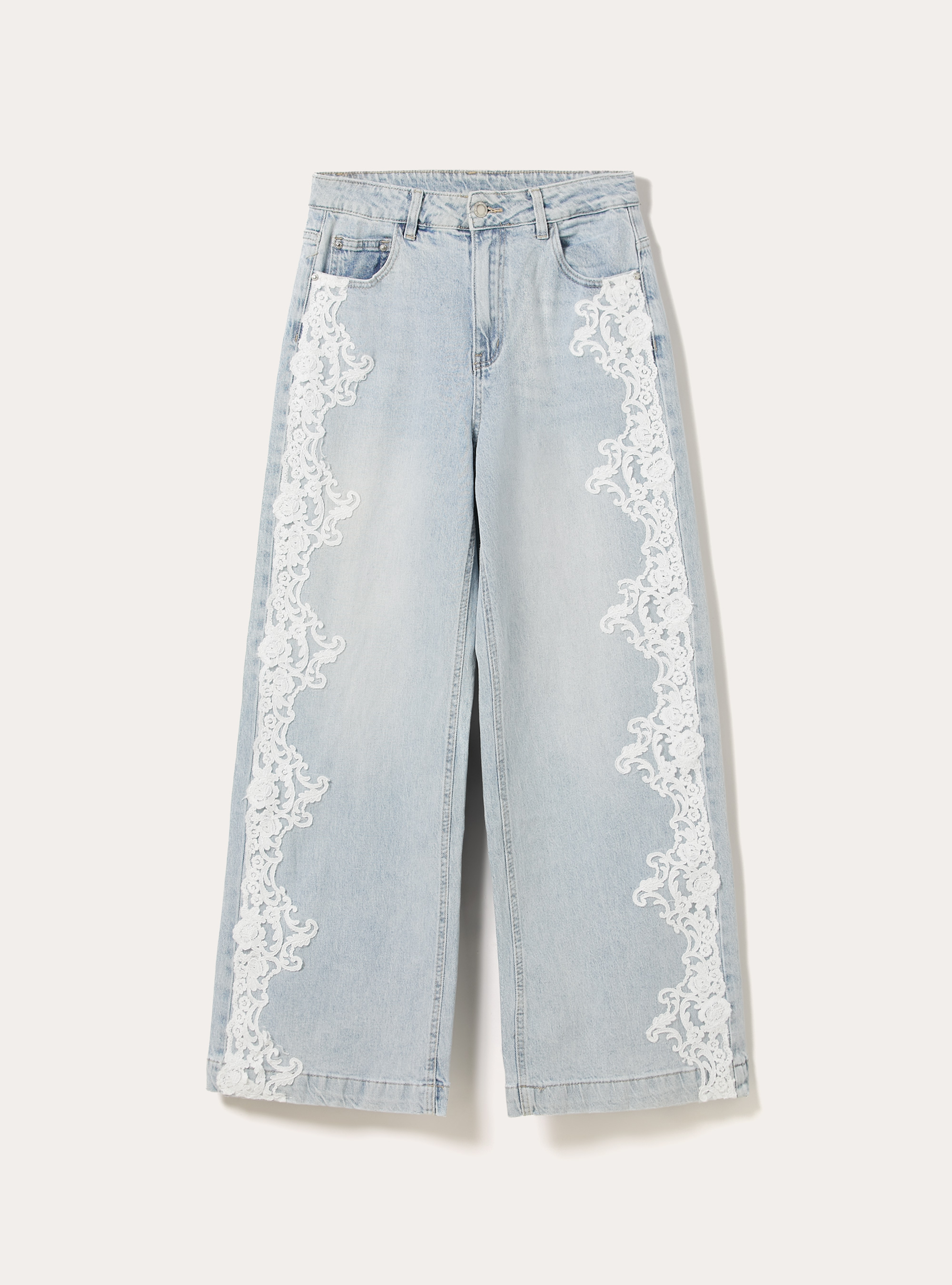 Wide-leg jeans with embroidery, D006 AZURE