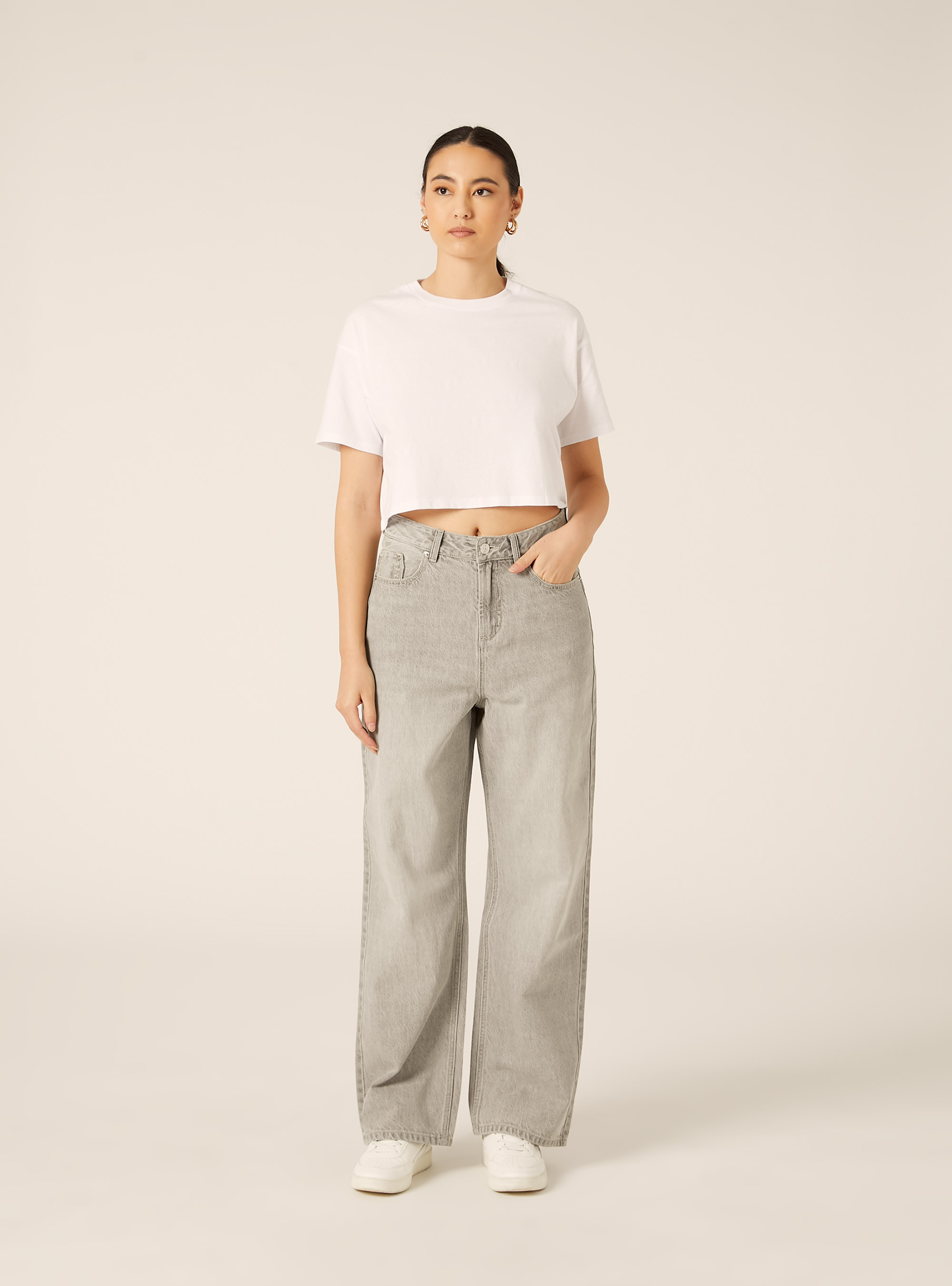 Jeans low wide, D00G GREY