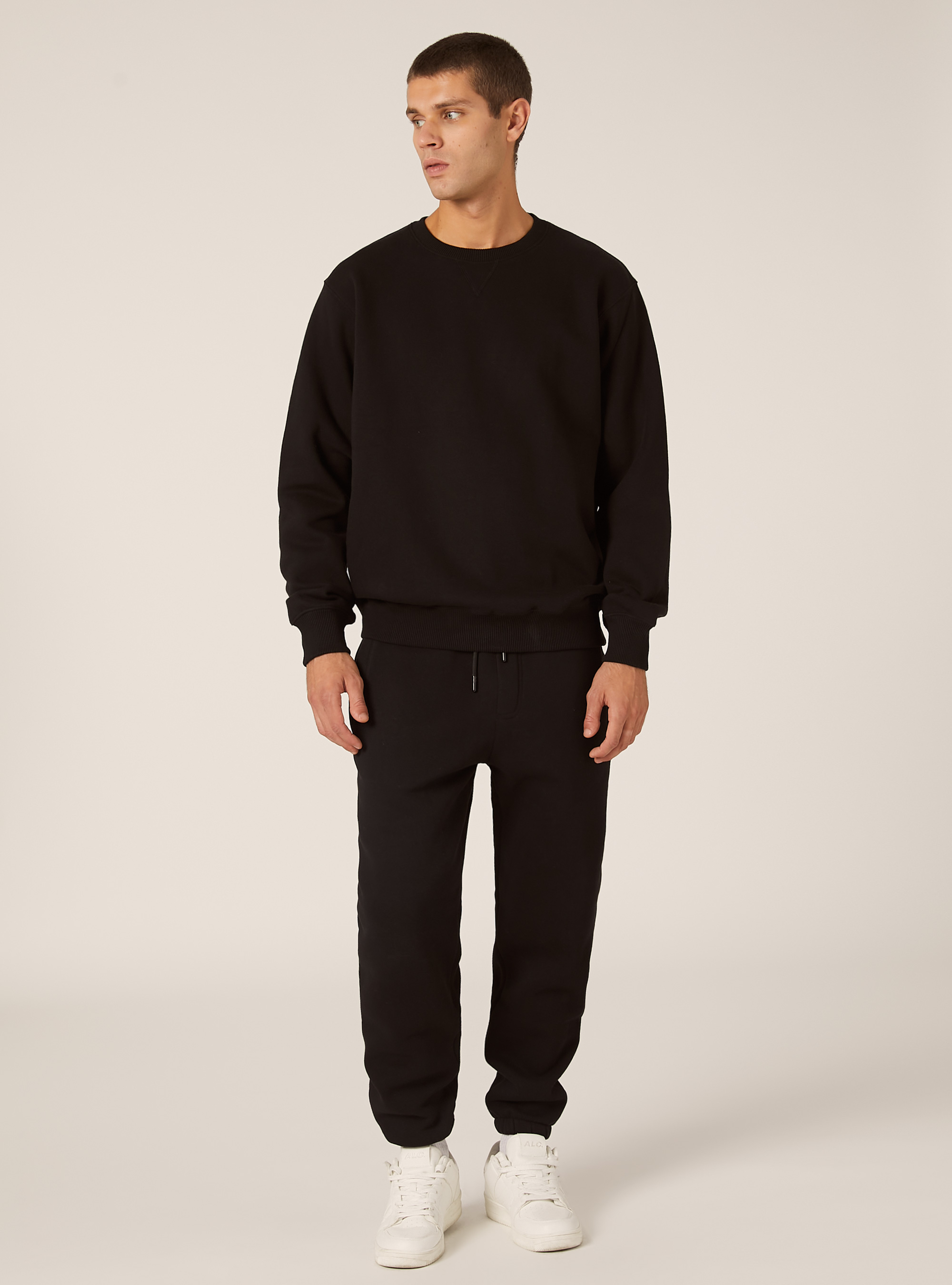 Sudadera de cuello redondo lisa, BK1 BLACK