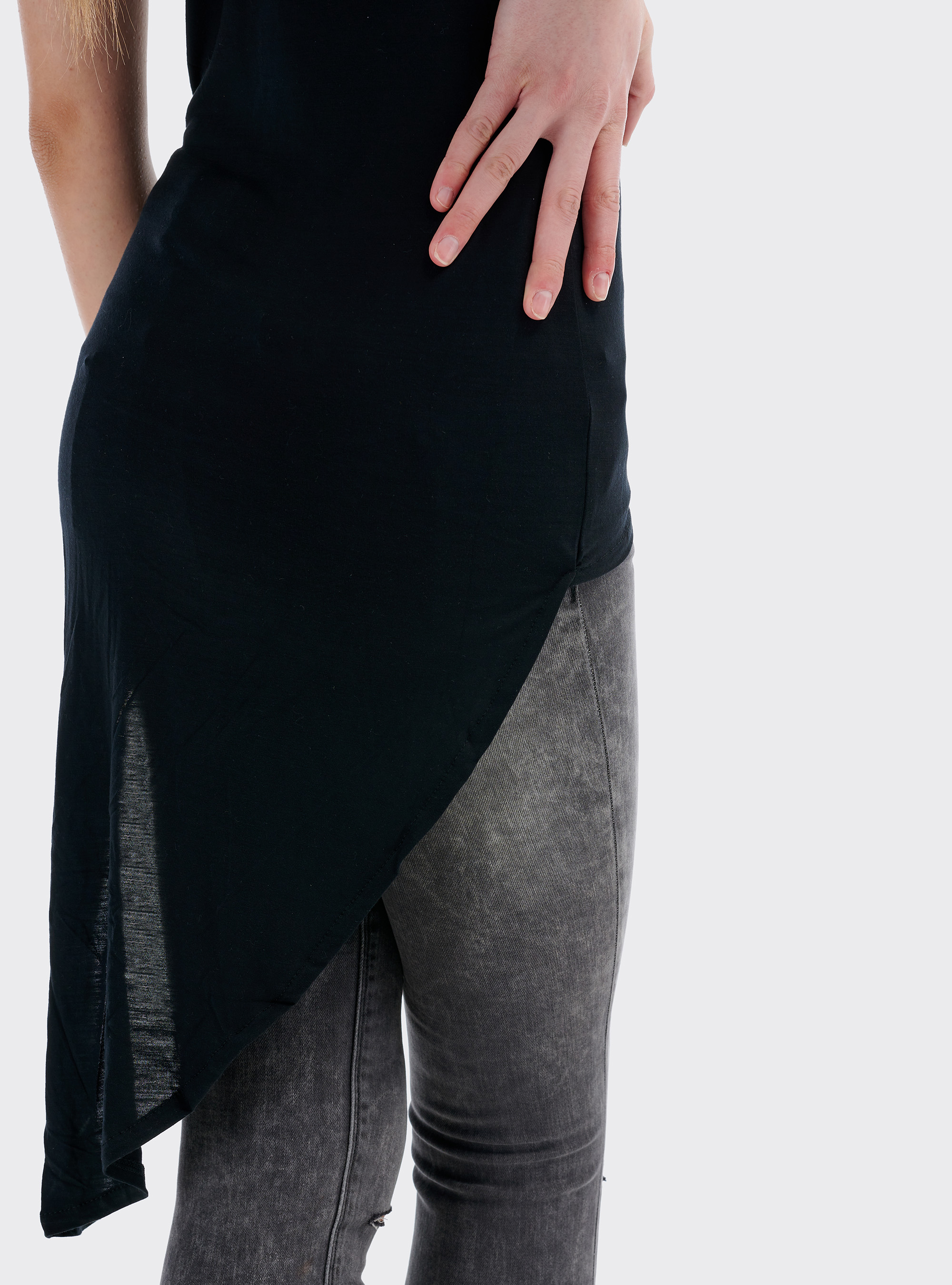 Top asimmetrico con dettagli con brillantini, BLACK