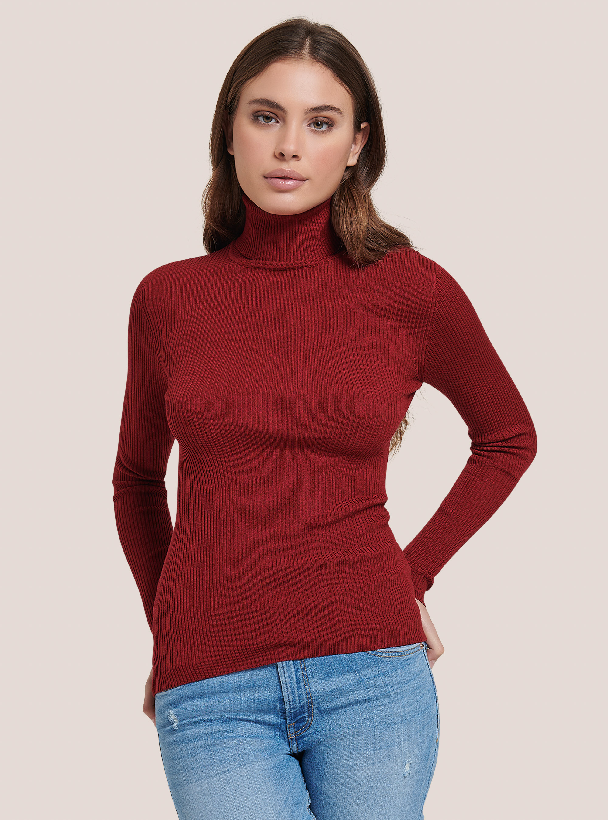 Ribbed turtleneck pullover, RED