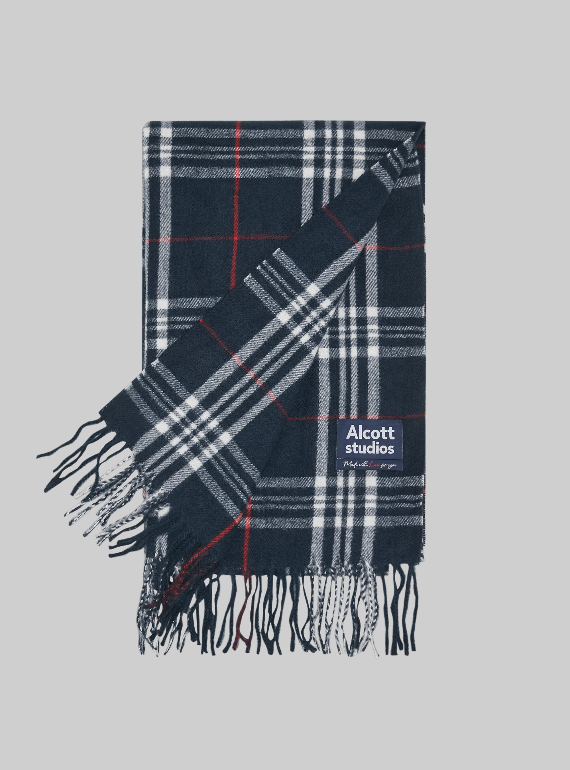 Sciarpa check con frange, NA1 NAVY DARK