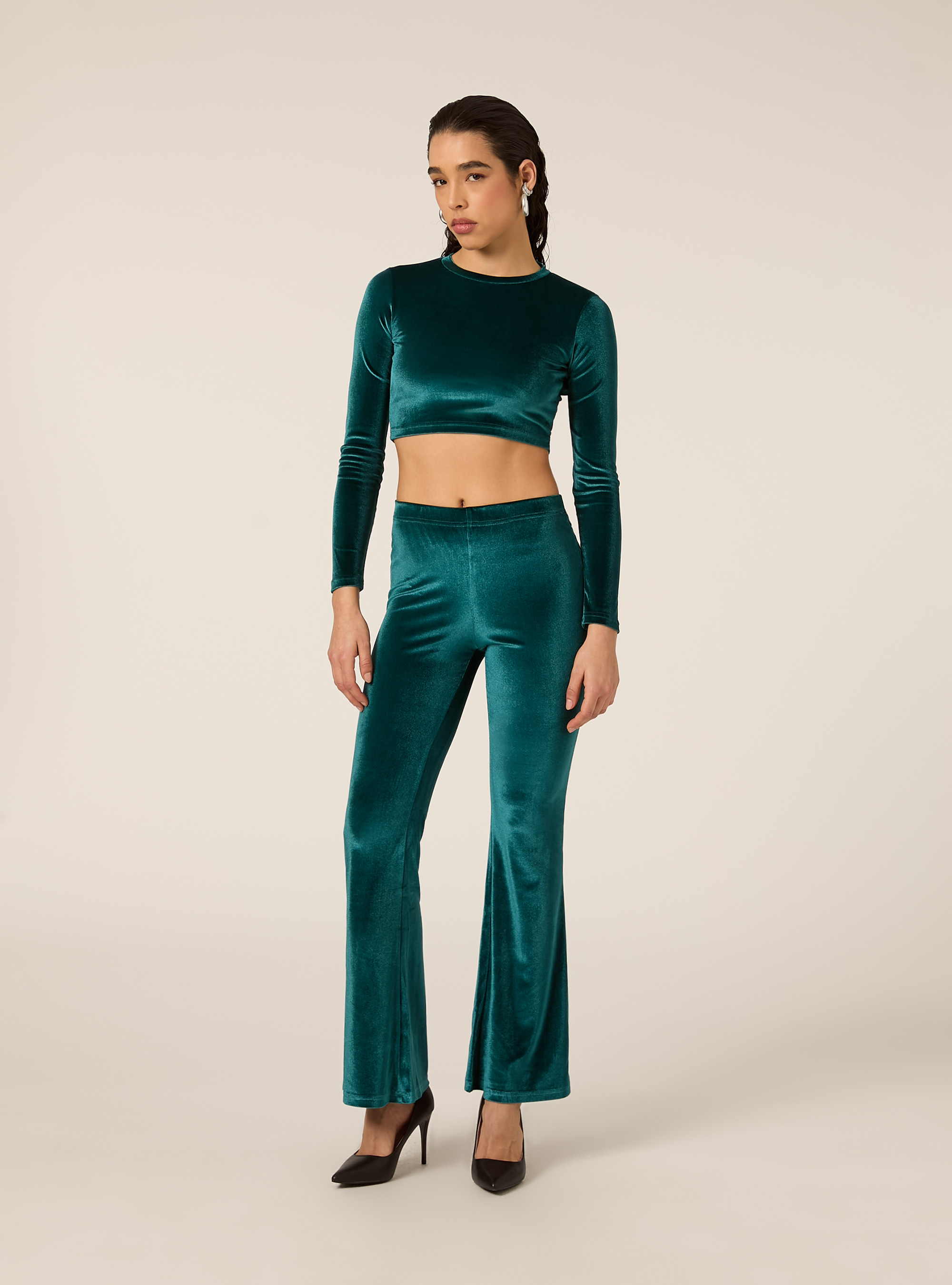 Pantaloni flare in velluto, GN1 GREEN DARK