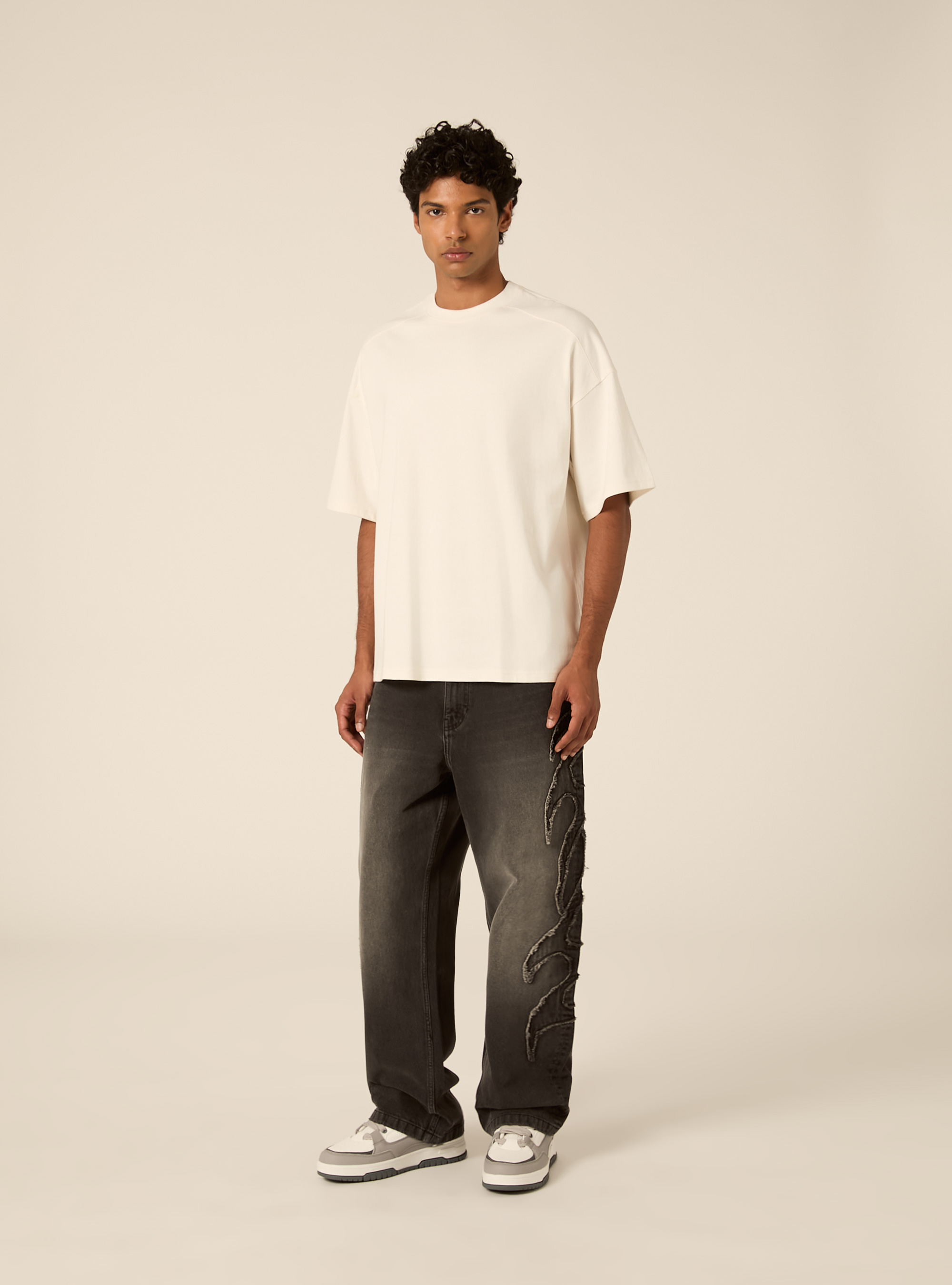 T-shirt coupe boxy &agrave; manches courtes et &eacute;paules tombantes, WH2 WHITE