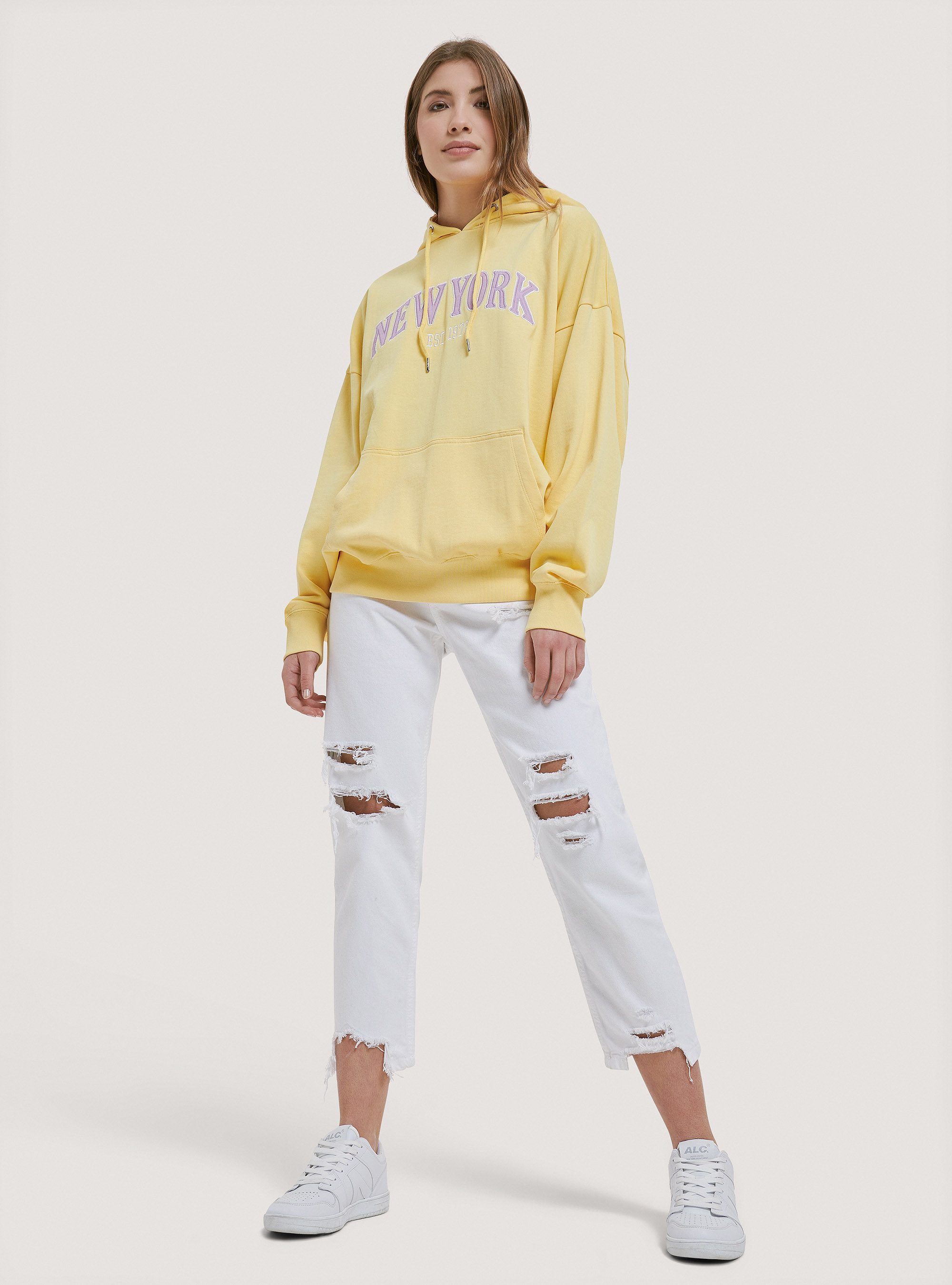 Sudadera universitaria de algodón con capucha, C837 YELLOW