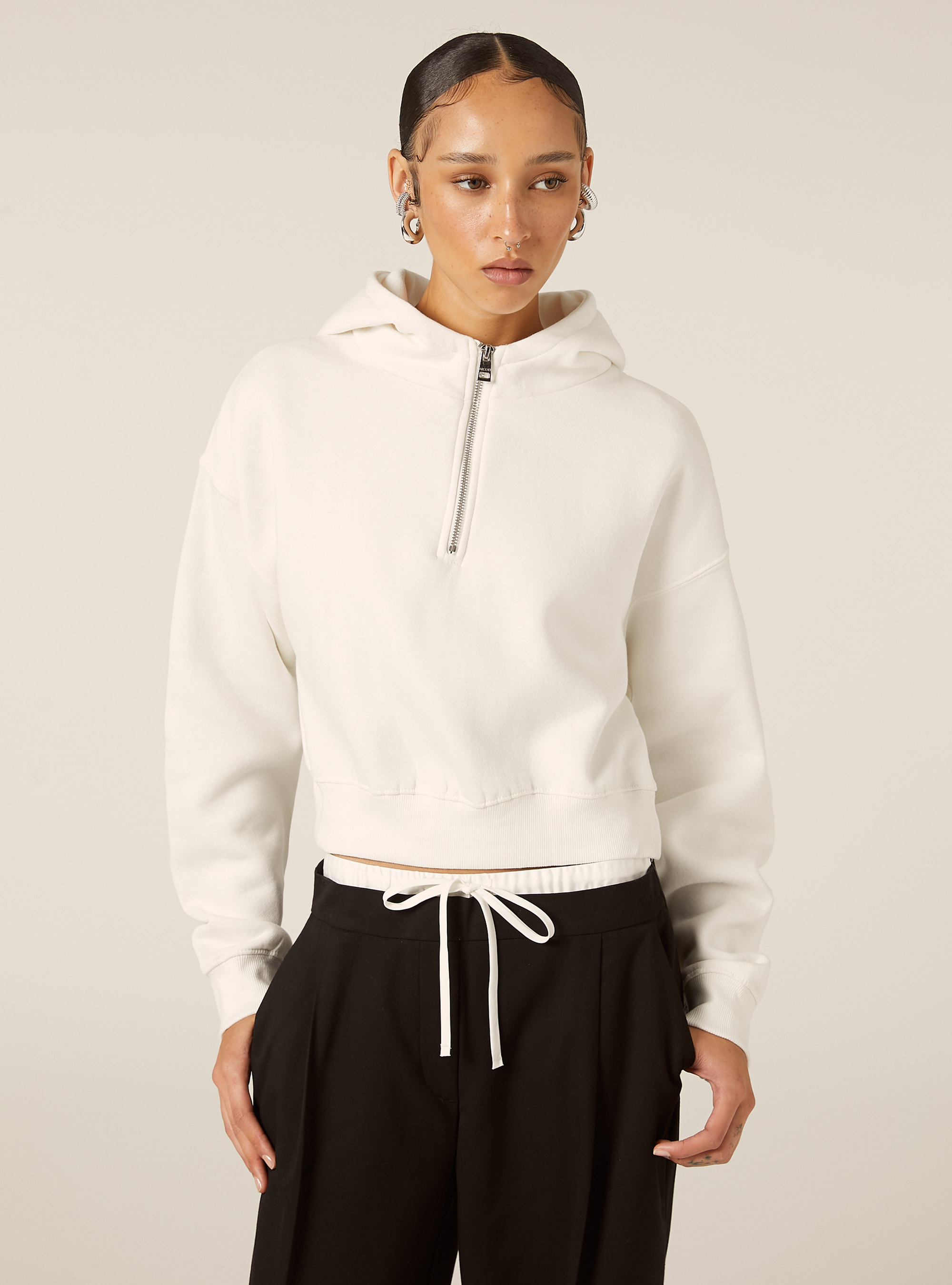 Boxy fit sweatshirt with half zip, WH2 WHITE