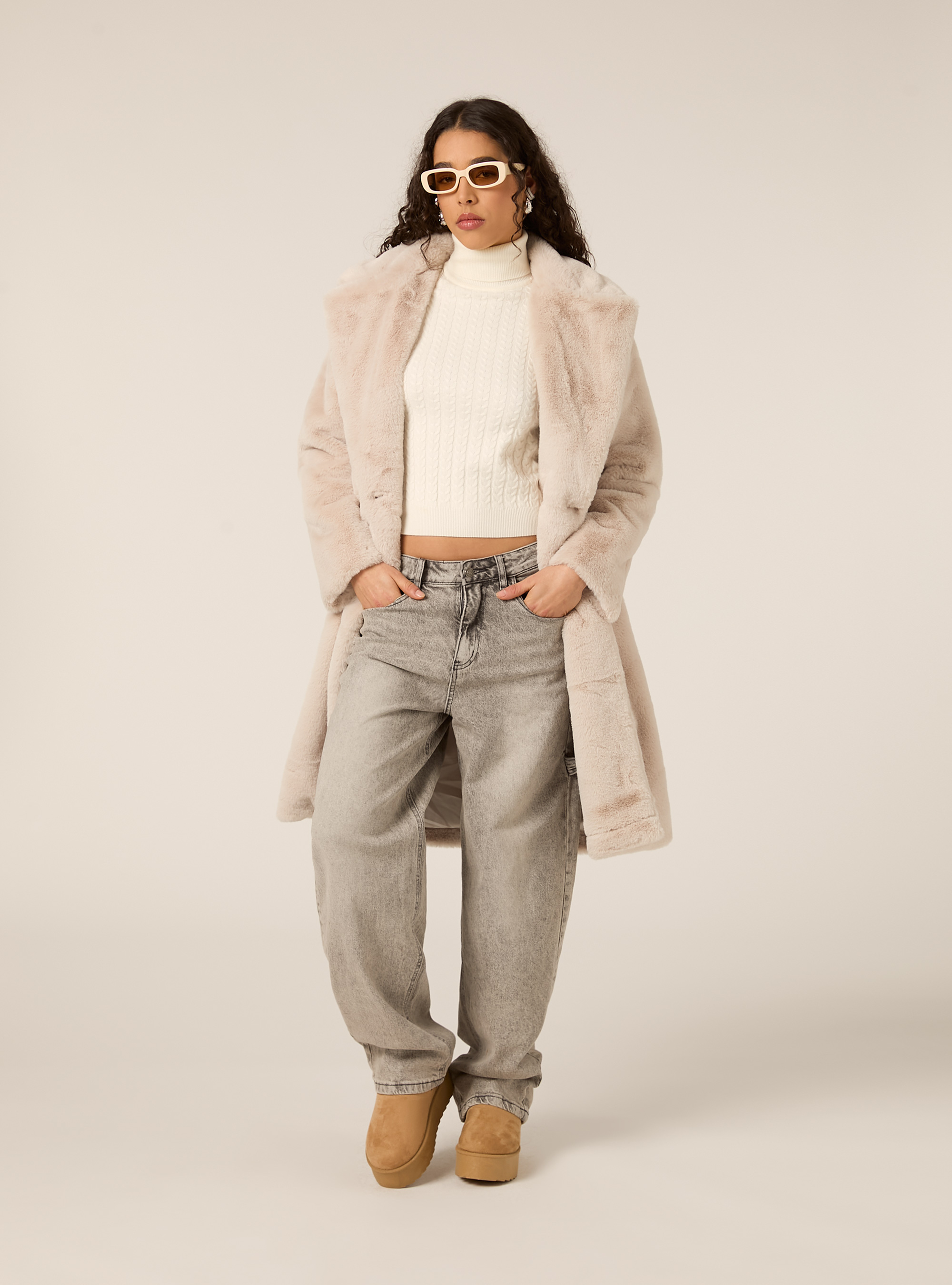 Cappotto in pelliccia sintetica, BG3 BEIGE LIGHT