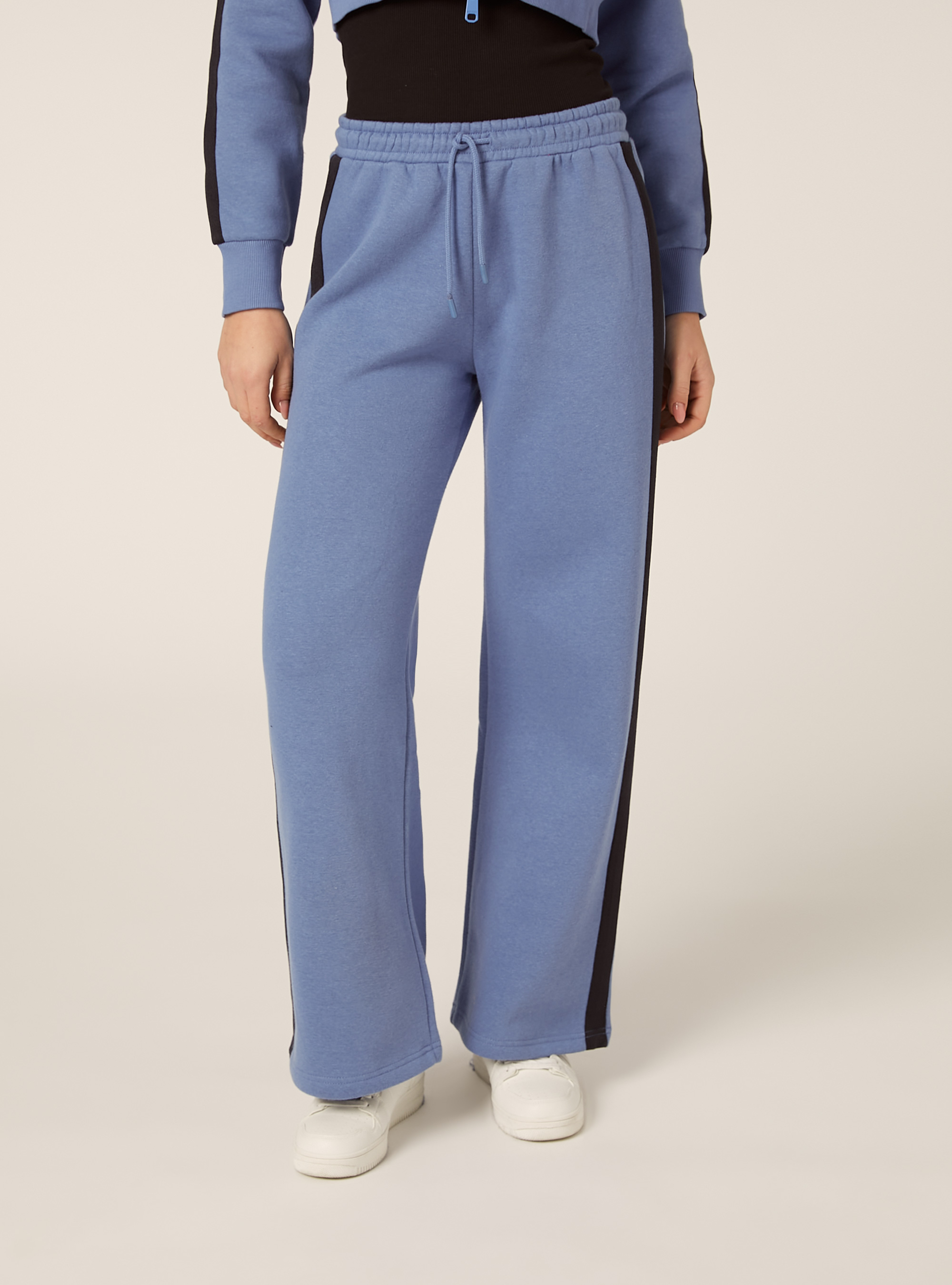 Pantaloni wide leg con bande laterali, AZ1 AZURE DARK
