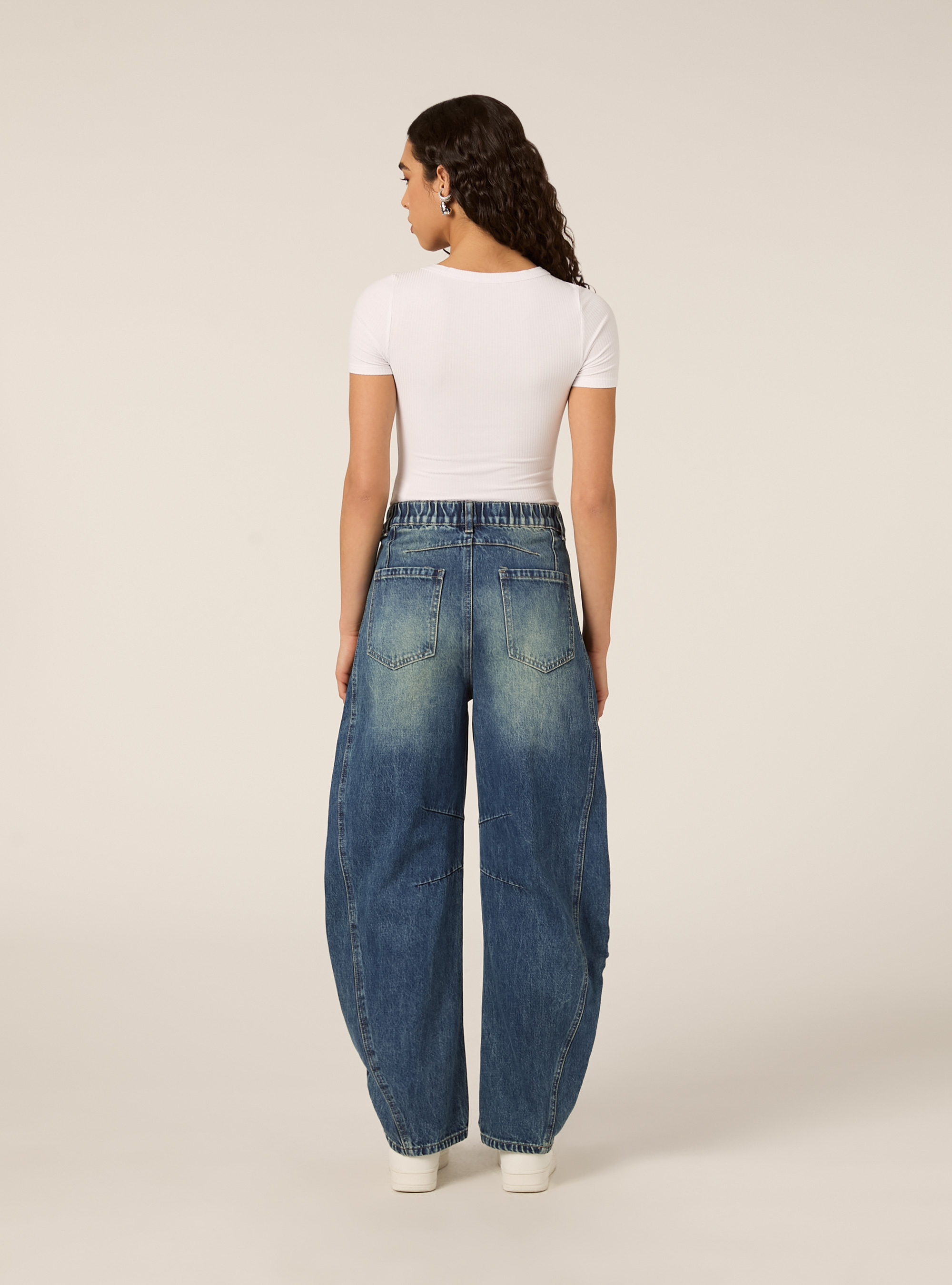 Jeans balloon con tagli ginocchio, D003 MEDIUM BLUE