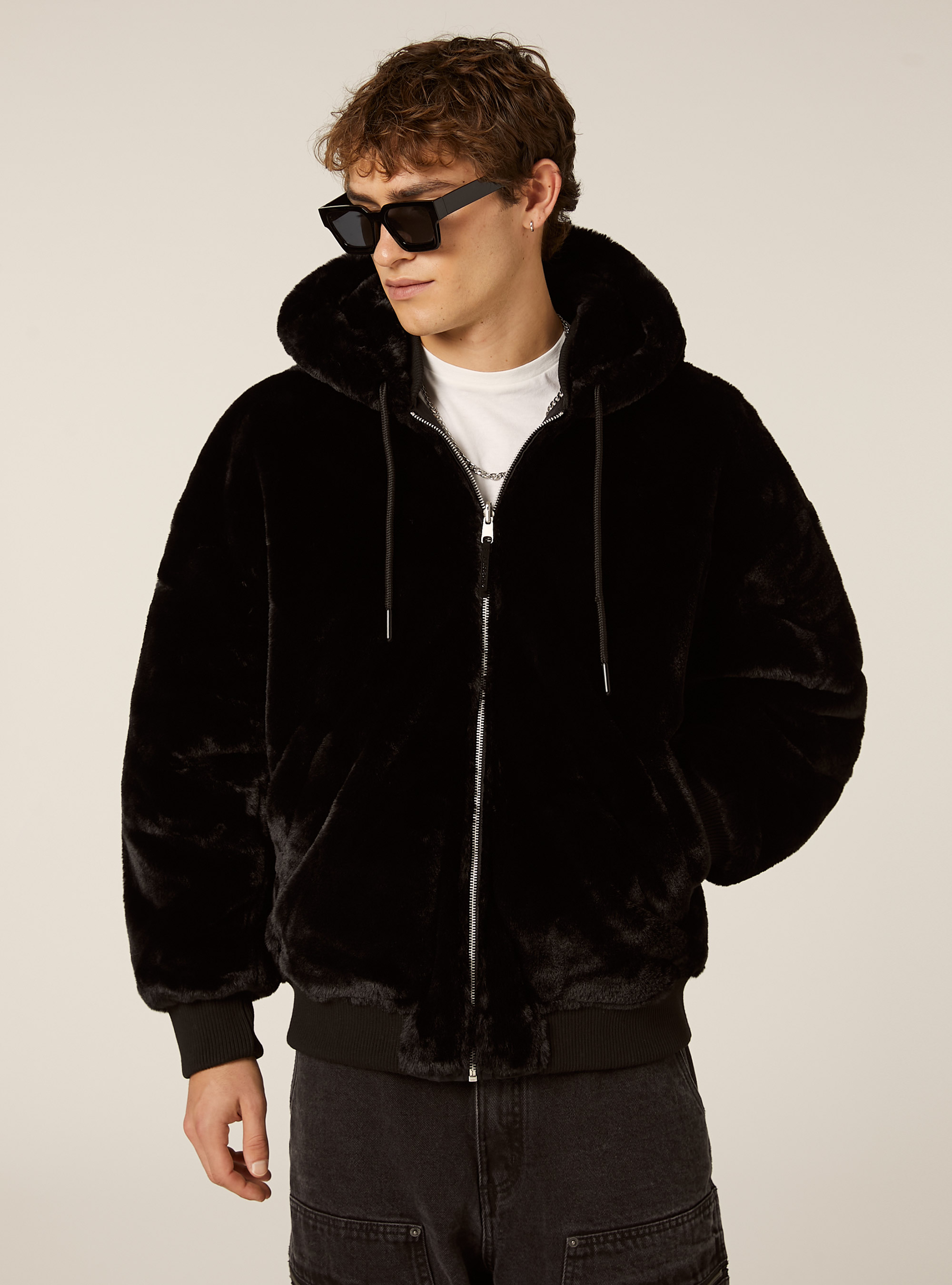 Double-sided jacket with hood, BK1 BLACK