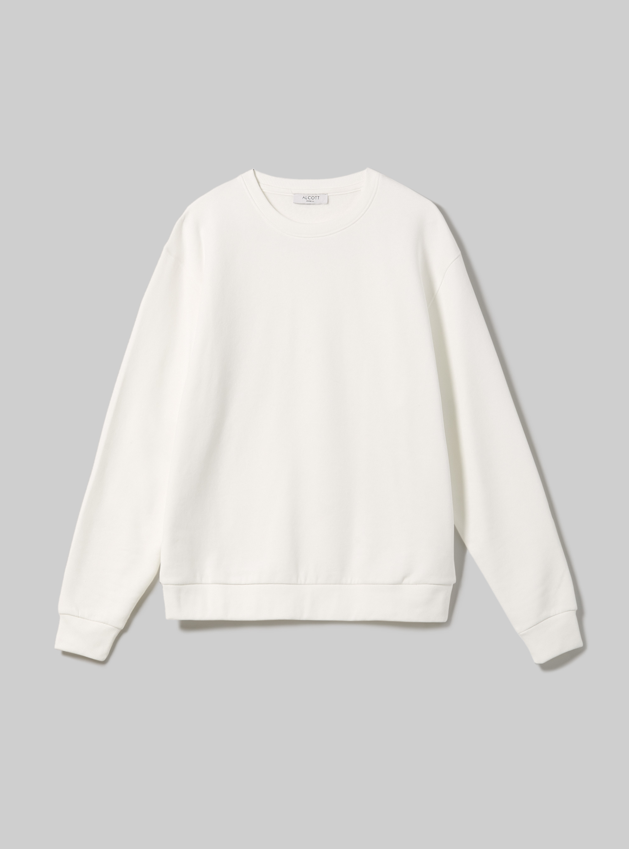 Sweat à col ras du cou en coton uni, WH2 WHITE