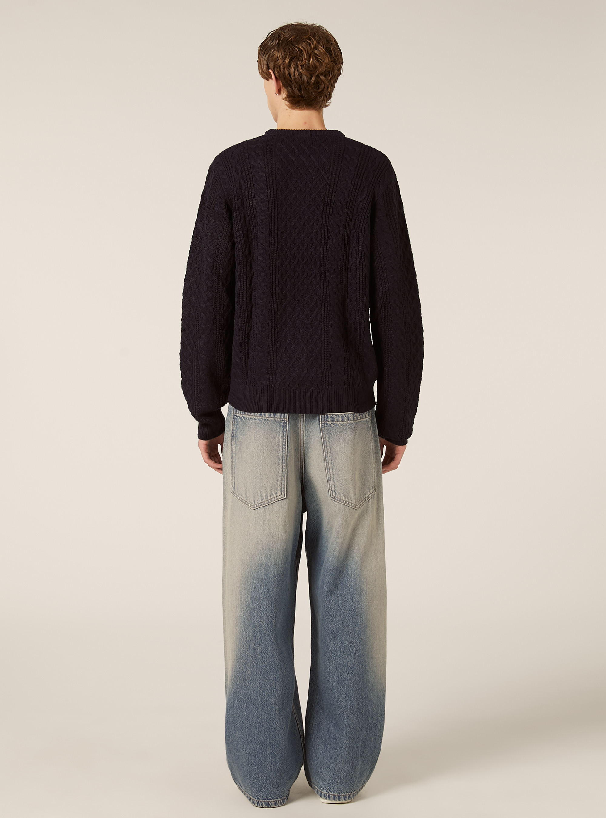 Crew-neck pullover with braids, BLUE NAVY