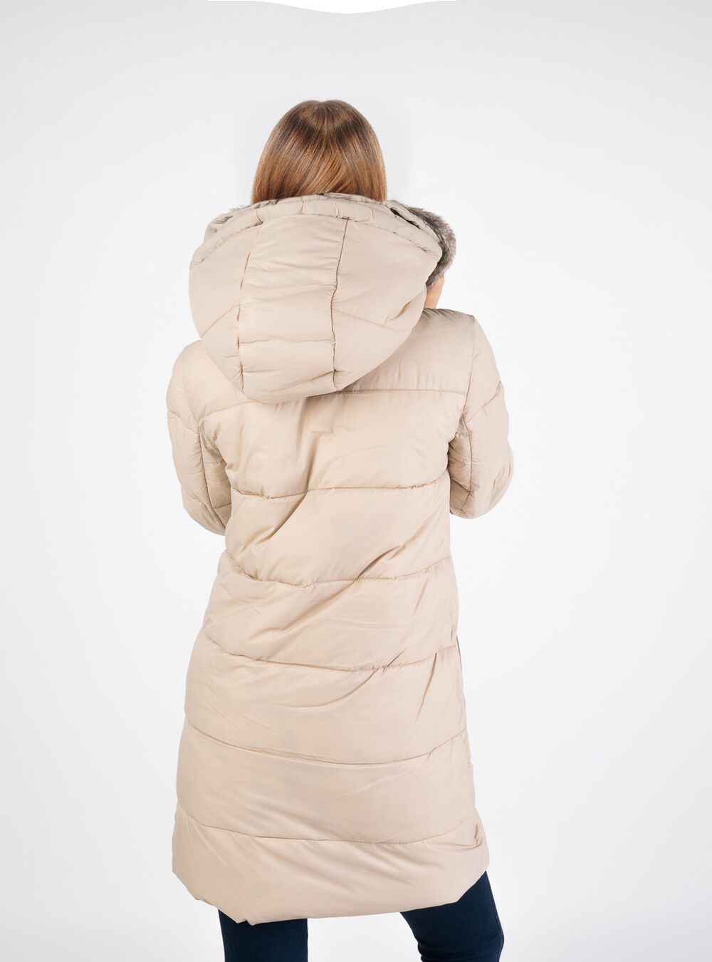 Piumino lungo hood in fake fur, WHITE