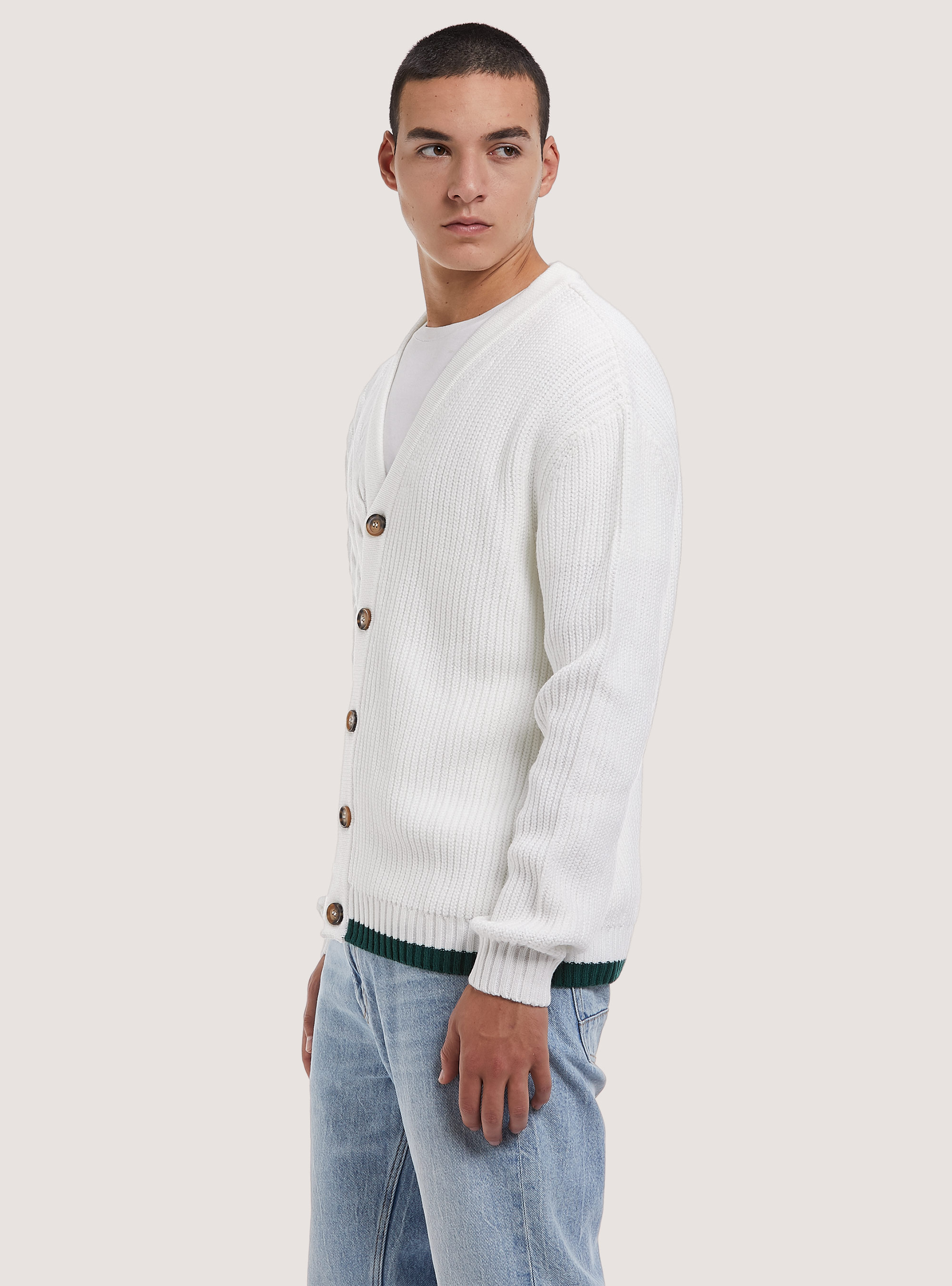 Pullover cardigan con doppia texture, WH2 WHITE