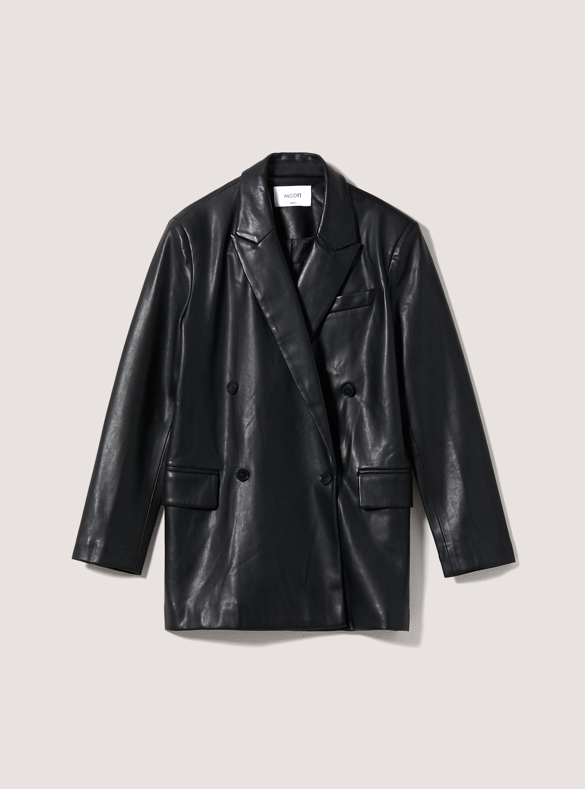 Oversize leather-effect double-breasted blazer, BK1 BLACK