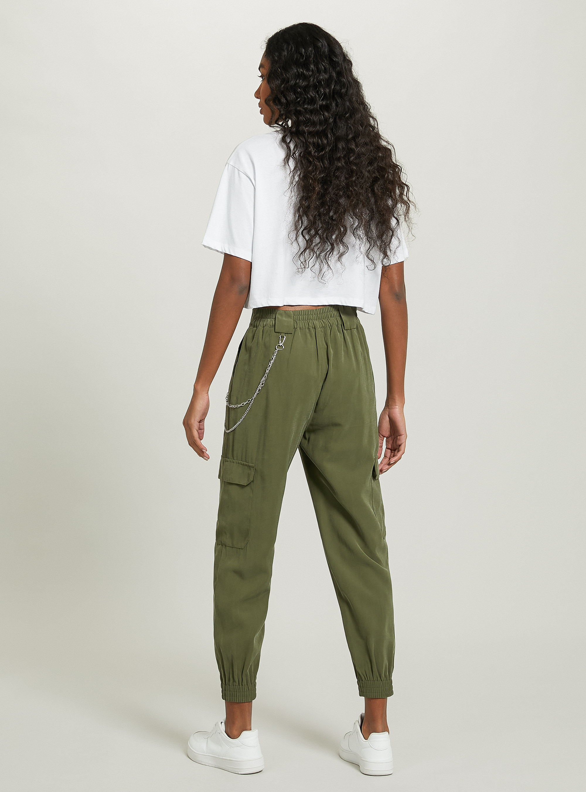 Linen blend chain trousers, KY2 KAKY MEDIUM