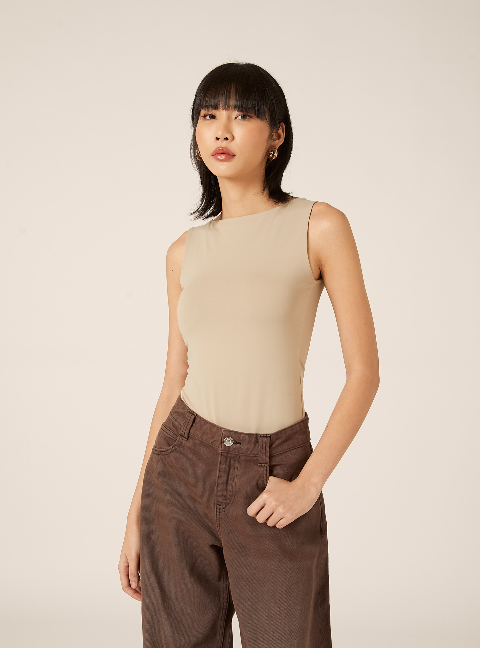 Body con scollo a barchetta, BG3 BEIGE LIGHT
