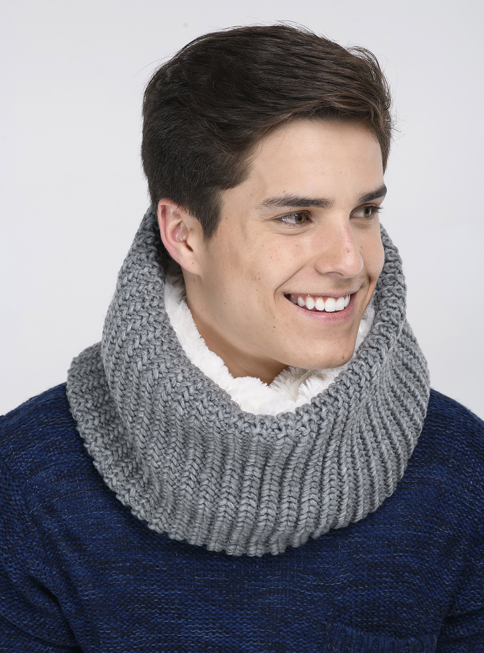 Collo tinta unita con treccia, GRIS MELANGE