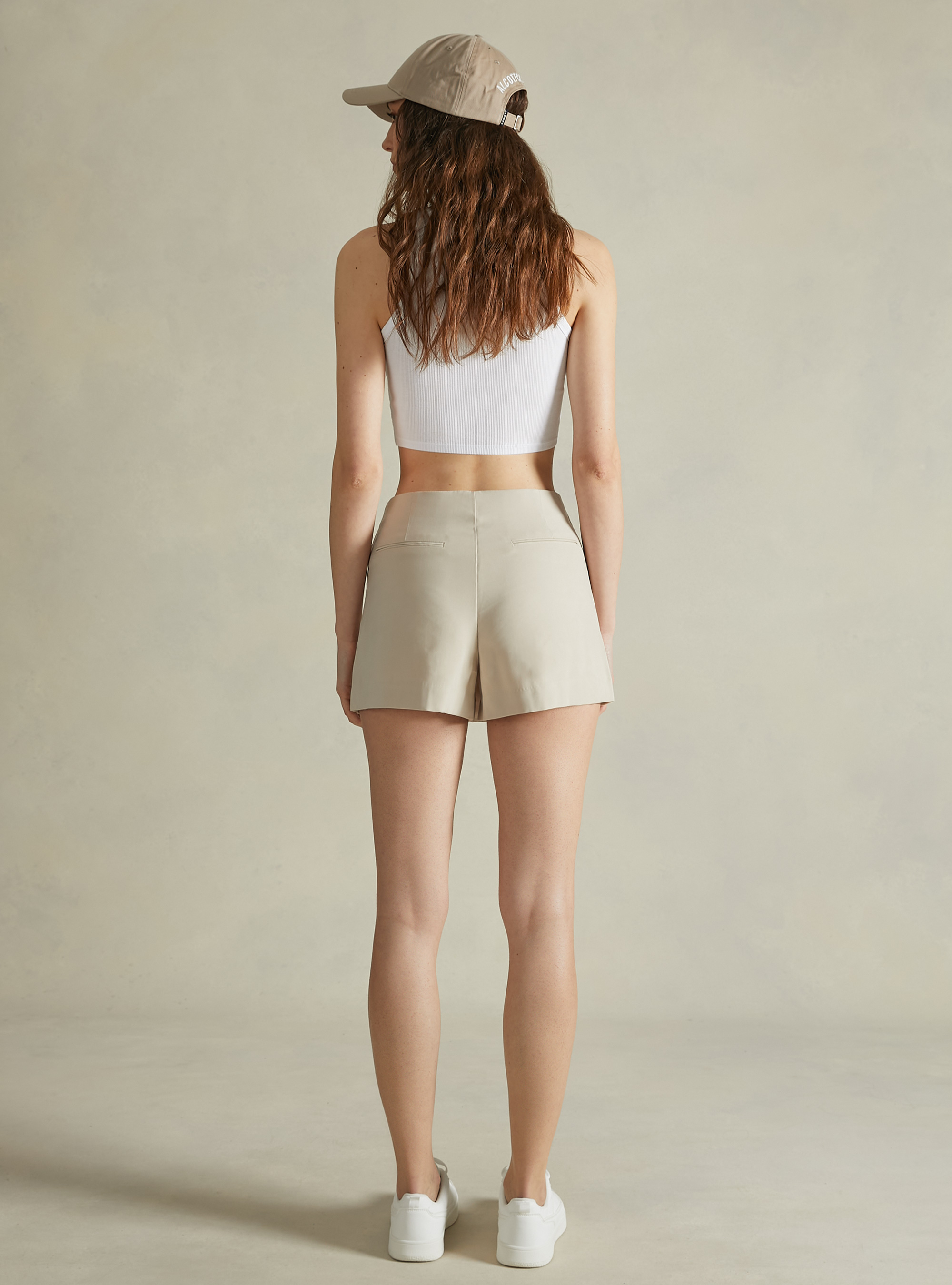 Soft touch skort with asymmetrical cut, BG2 BEIGE MEDIUM