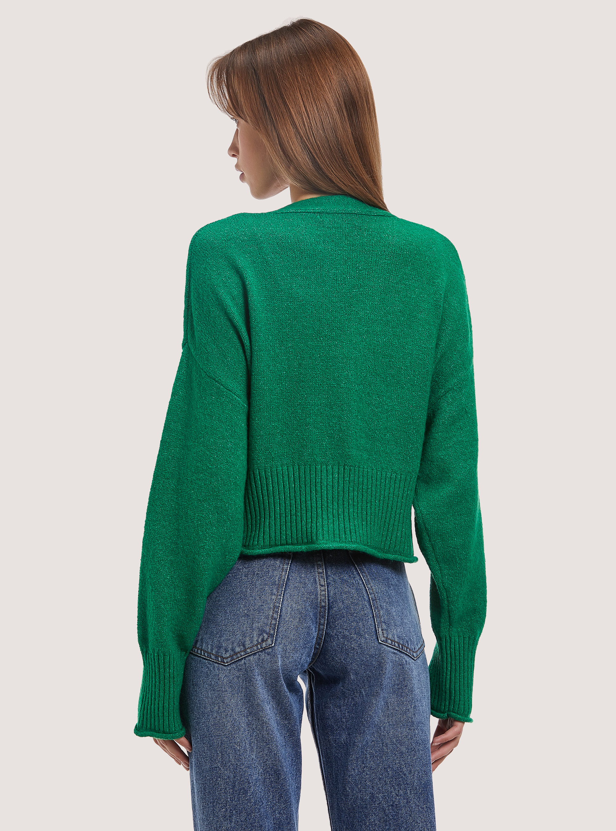 Pullover cardigan con scollo a V, GN2 GREEN MEDIUM
