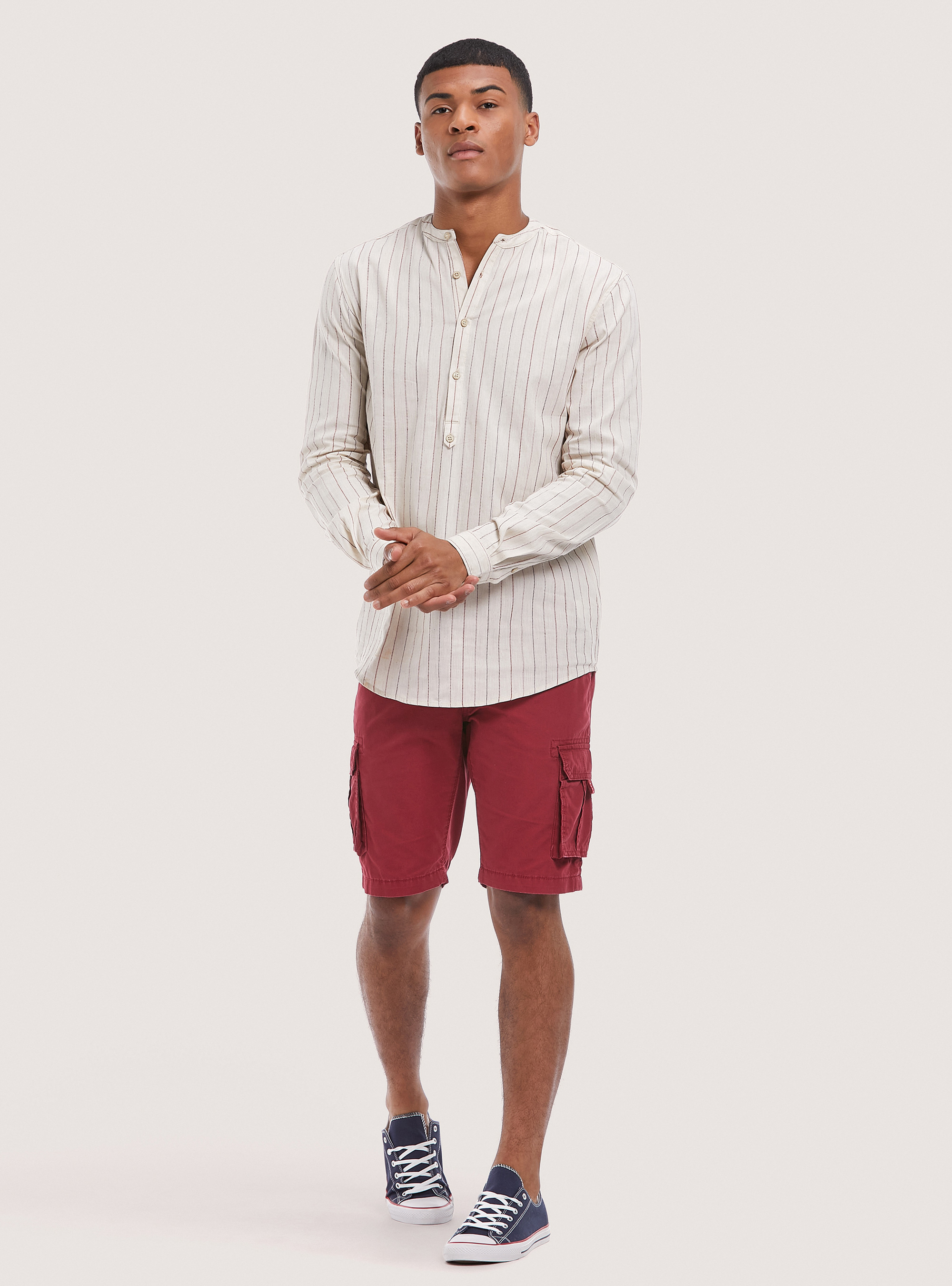 Camisa de rayas en mezcla de lino, MULTICOLORE