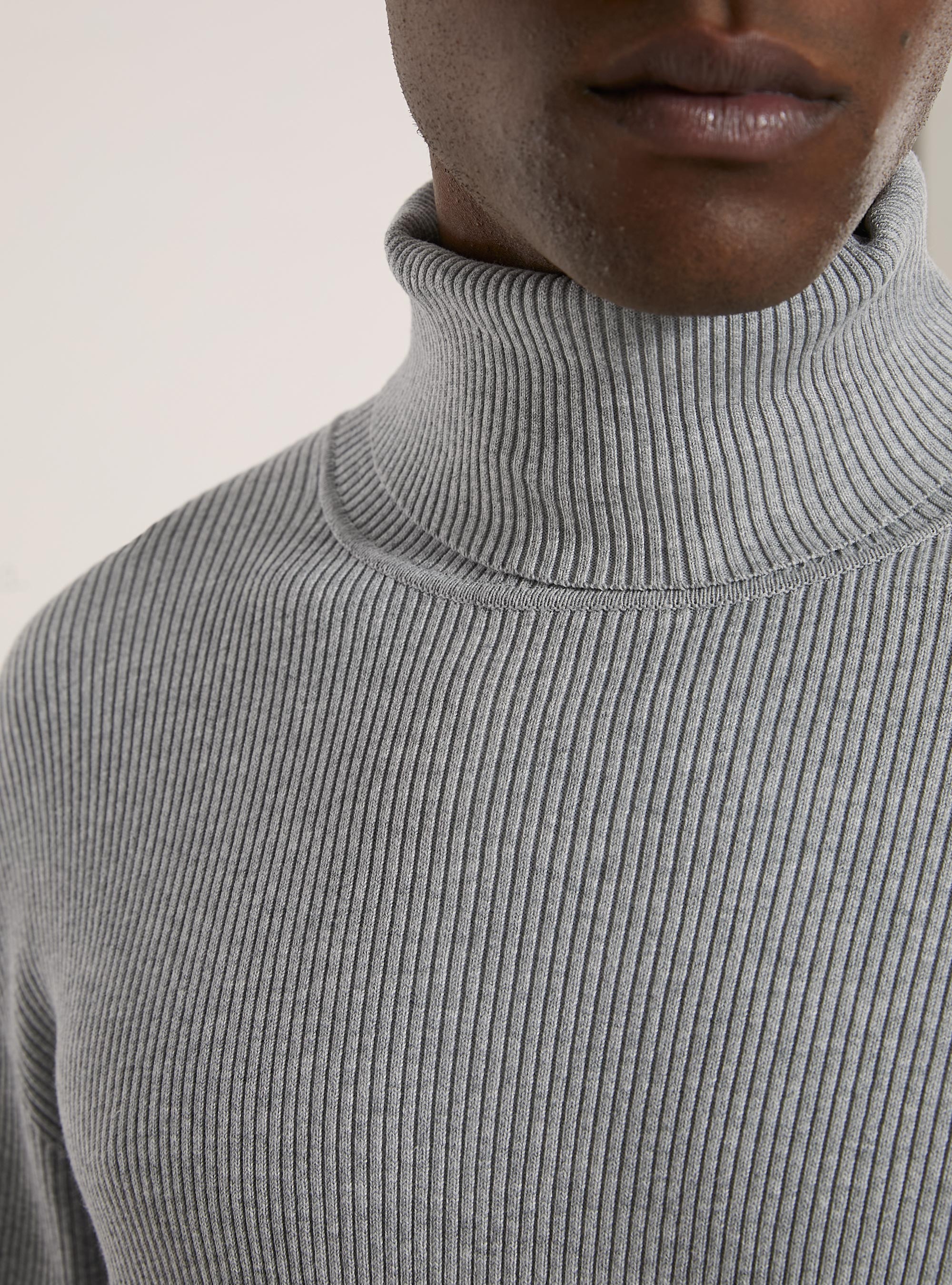 Pullover a collo alto a coste, MGY2 GREY MEL MEDIUM
