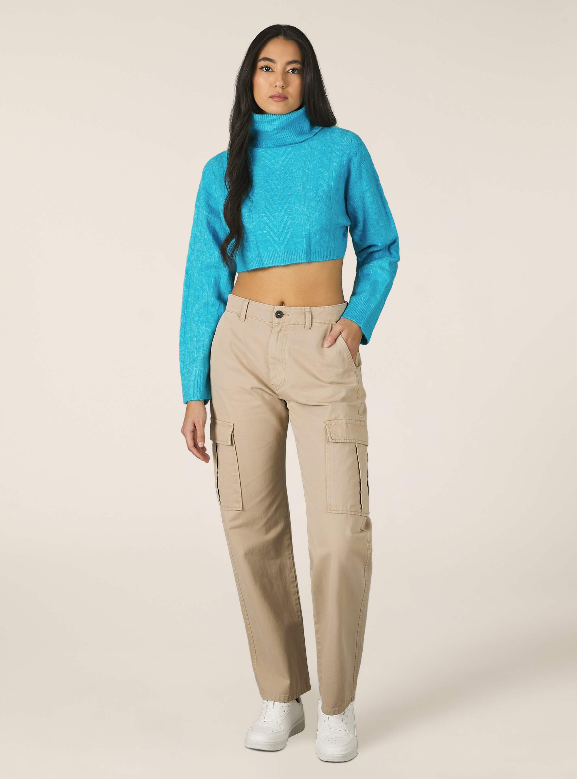 Pull à col roulé croisé, MAZ2 AZURE MEL MEDIUM