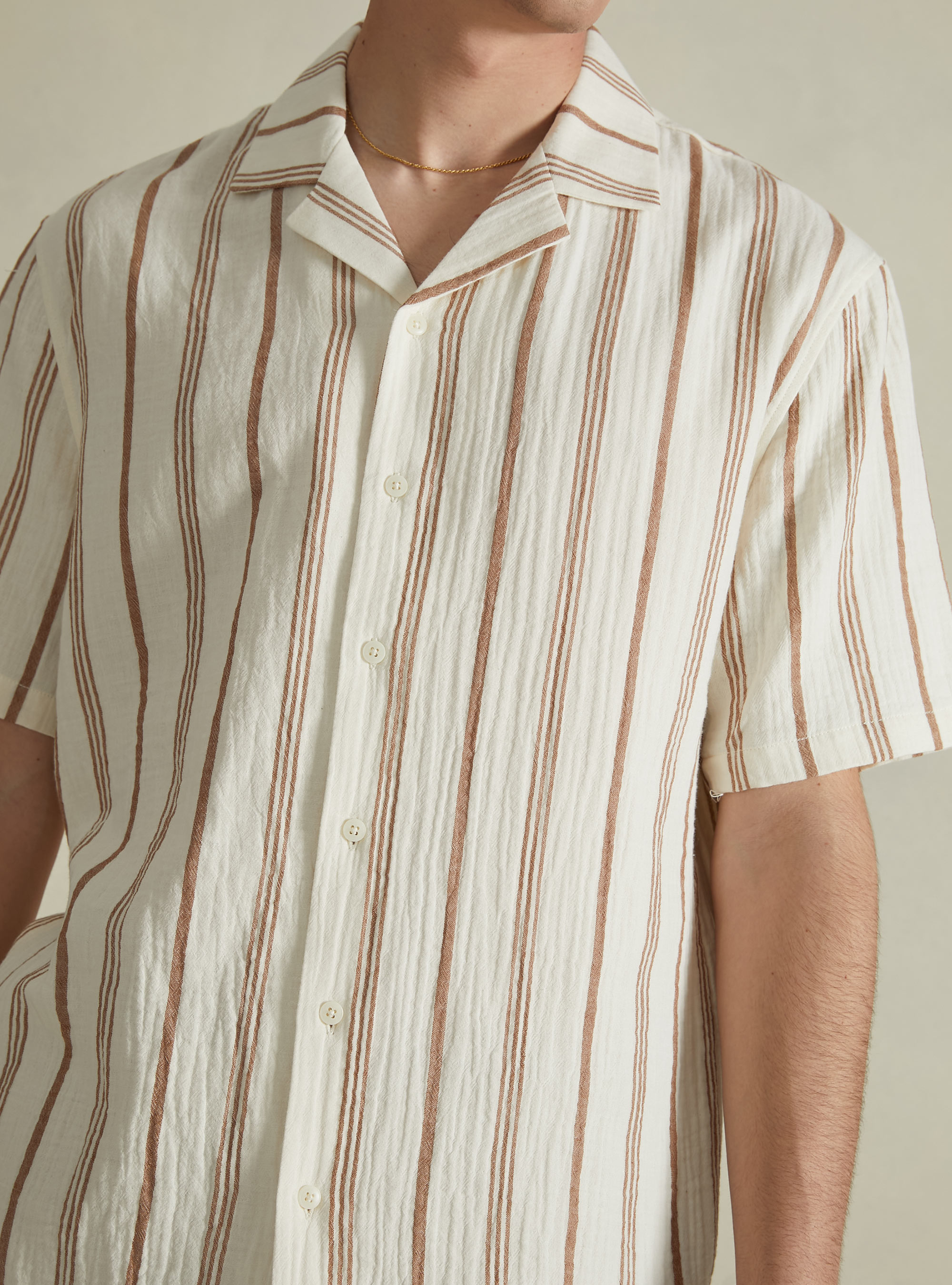 Chemise rayée à manches courtes, BG2 BEIGE MEDIUM